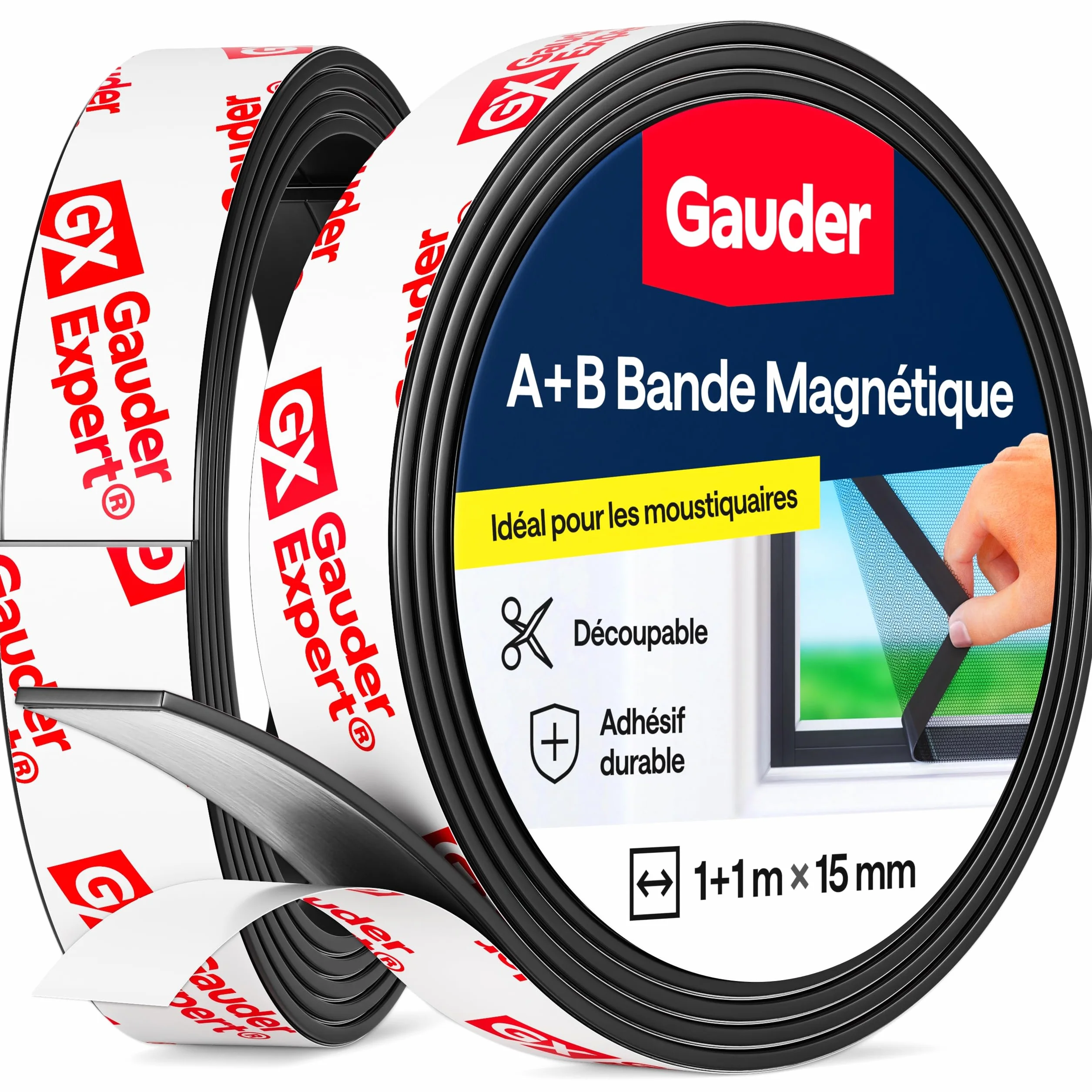 GAUDER Bande Magnétique A+B pour Moustiquaires (1+1 m) - Bandes Autocollantes Forte Attraction