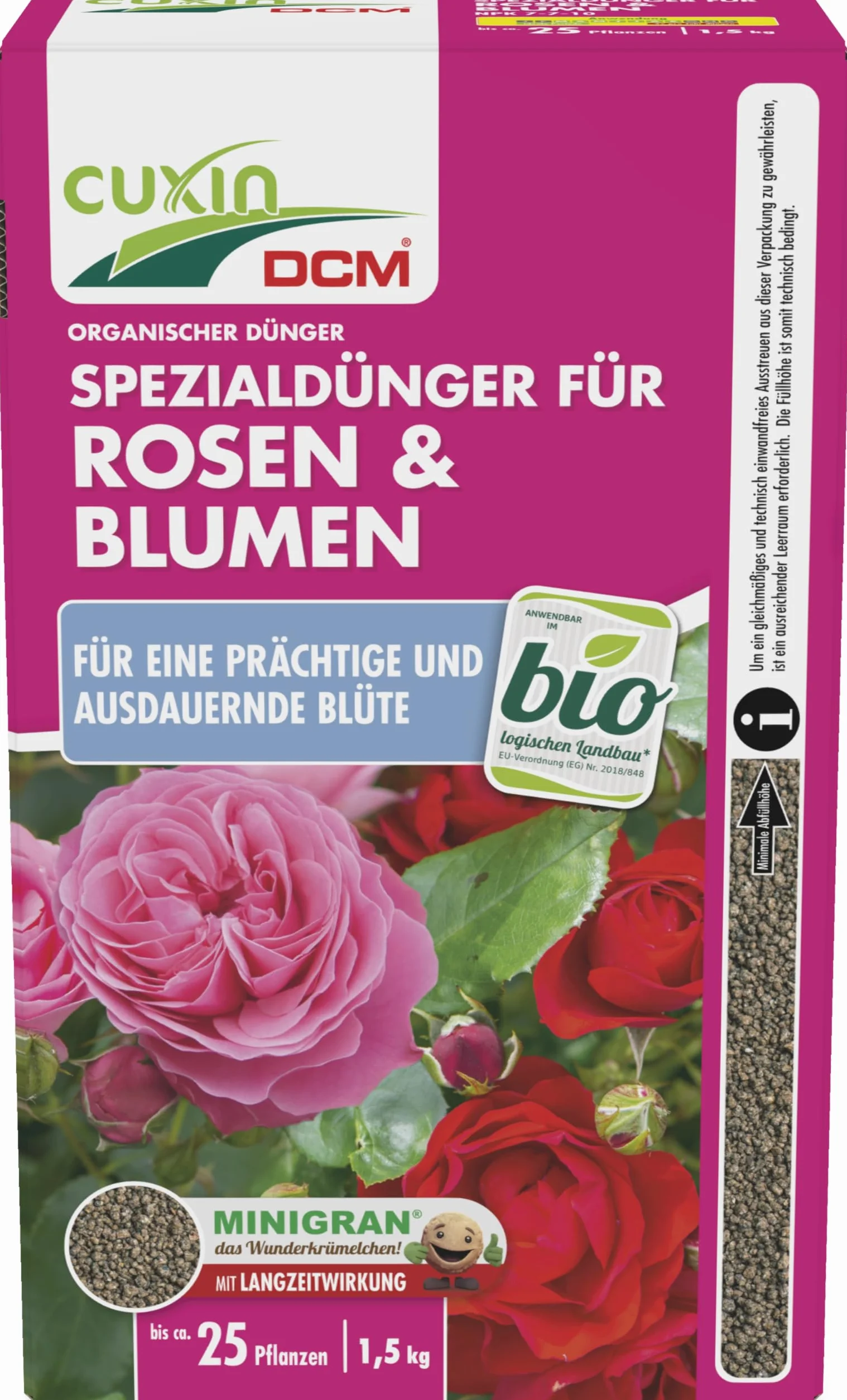 Cuxin Engrais bio Rose avec 3 mois Effet | également pour les fleurs et Clematis | Pure Nature Engrais organique |1,5kg | NPK 7–10