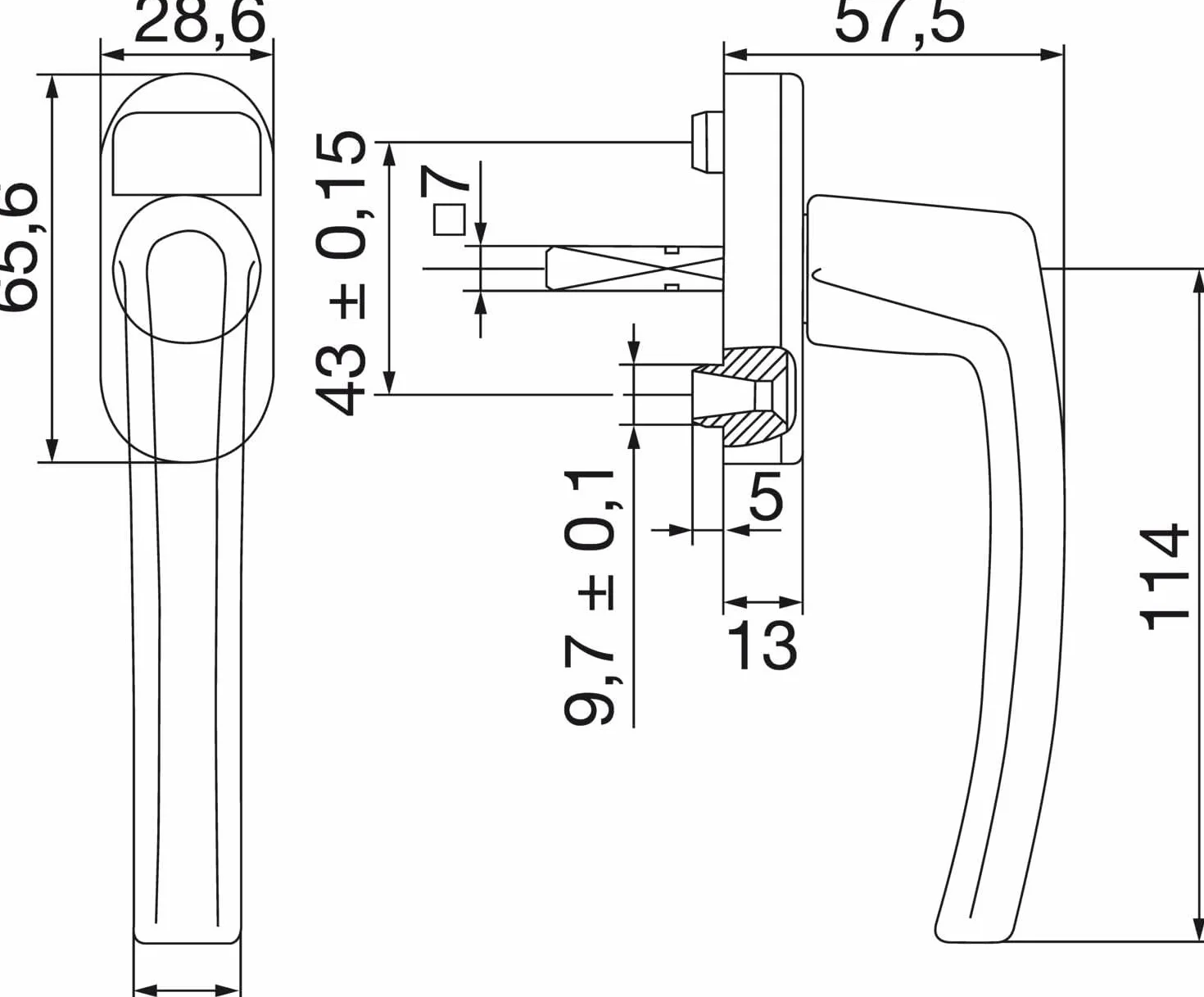 Roto Poignée de fenêtre Line blanc signalisation tige carrée 7 x 35 mm