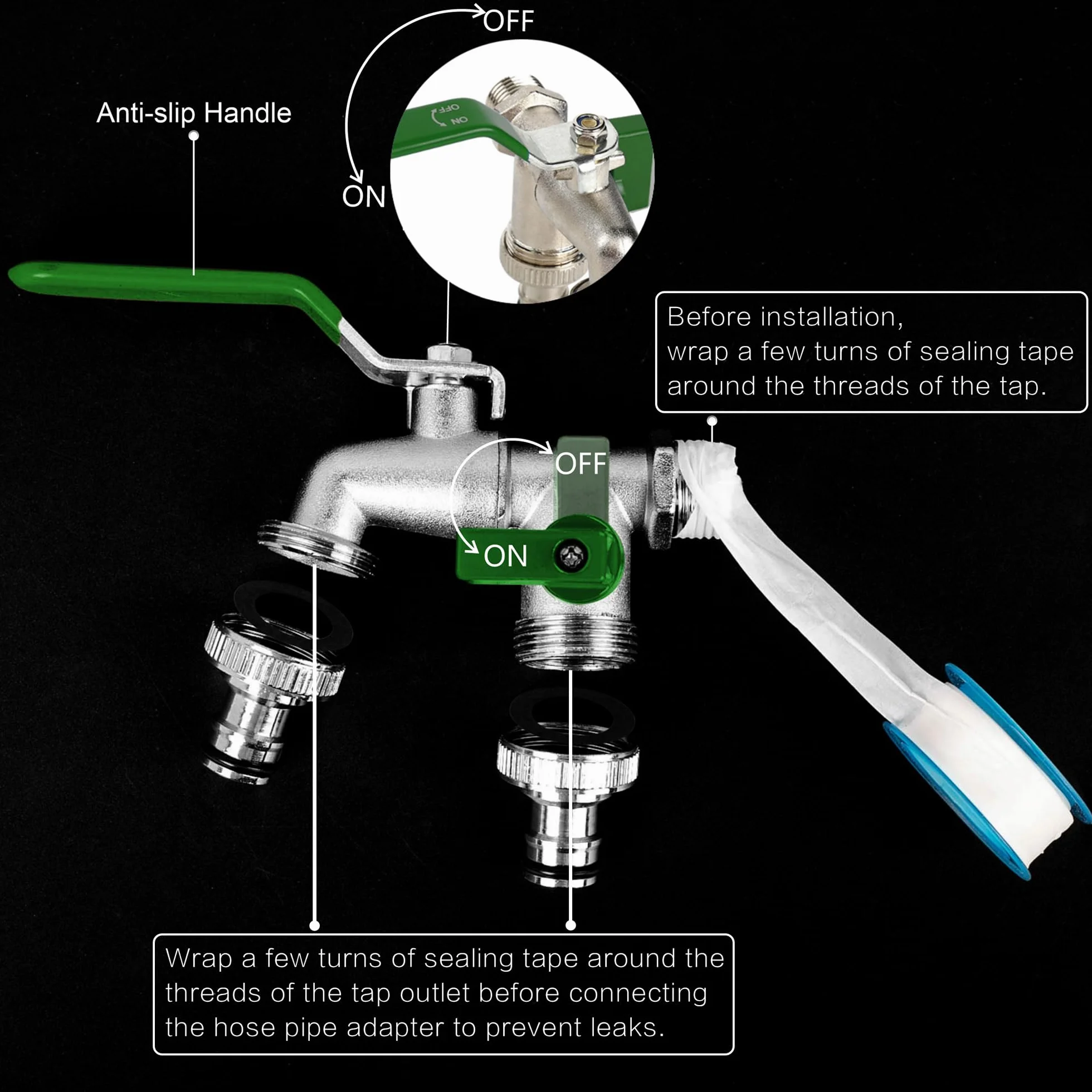 Robinet de jardin extérieur à double sortie universel 3/4 et 1/2 pouce, laiton, résistant au gel