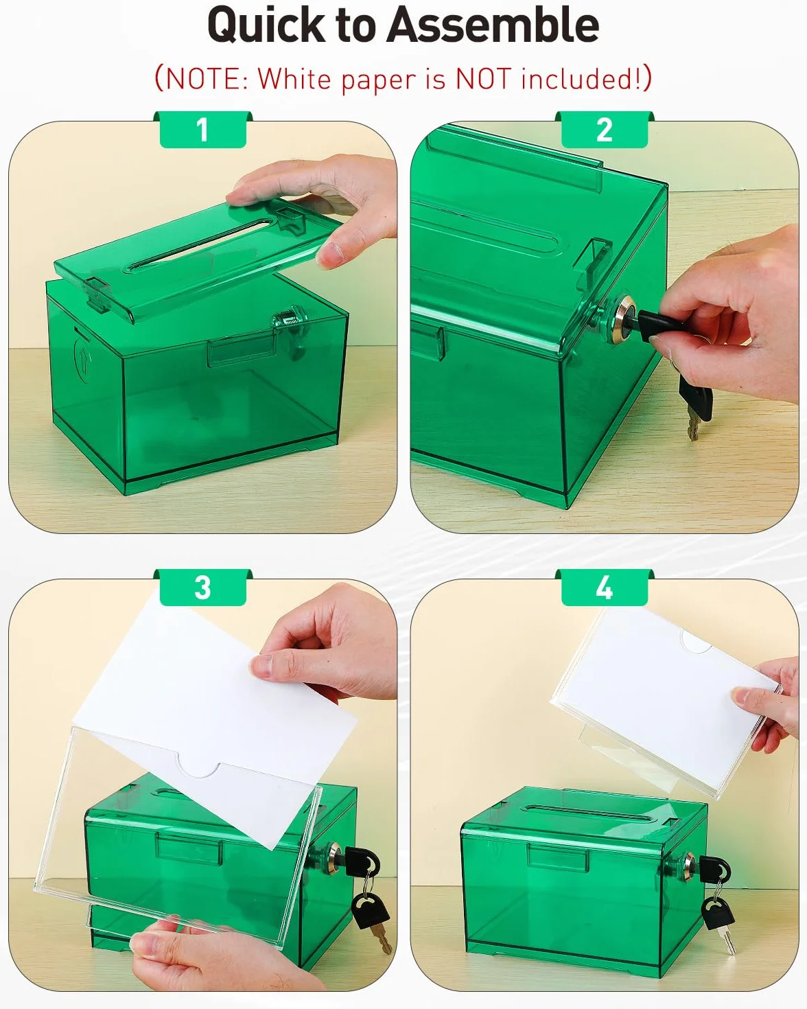 Uniclife Boîte à dons en acrylique avec serrure et porte-pancarte Vert transparent