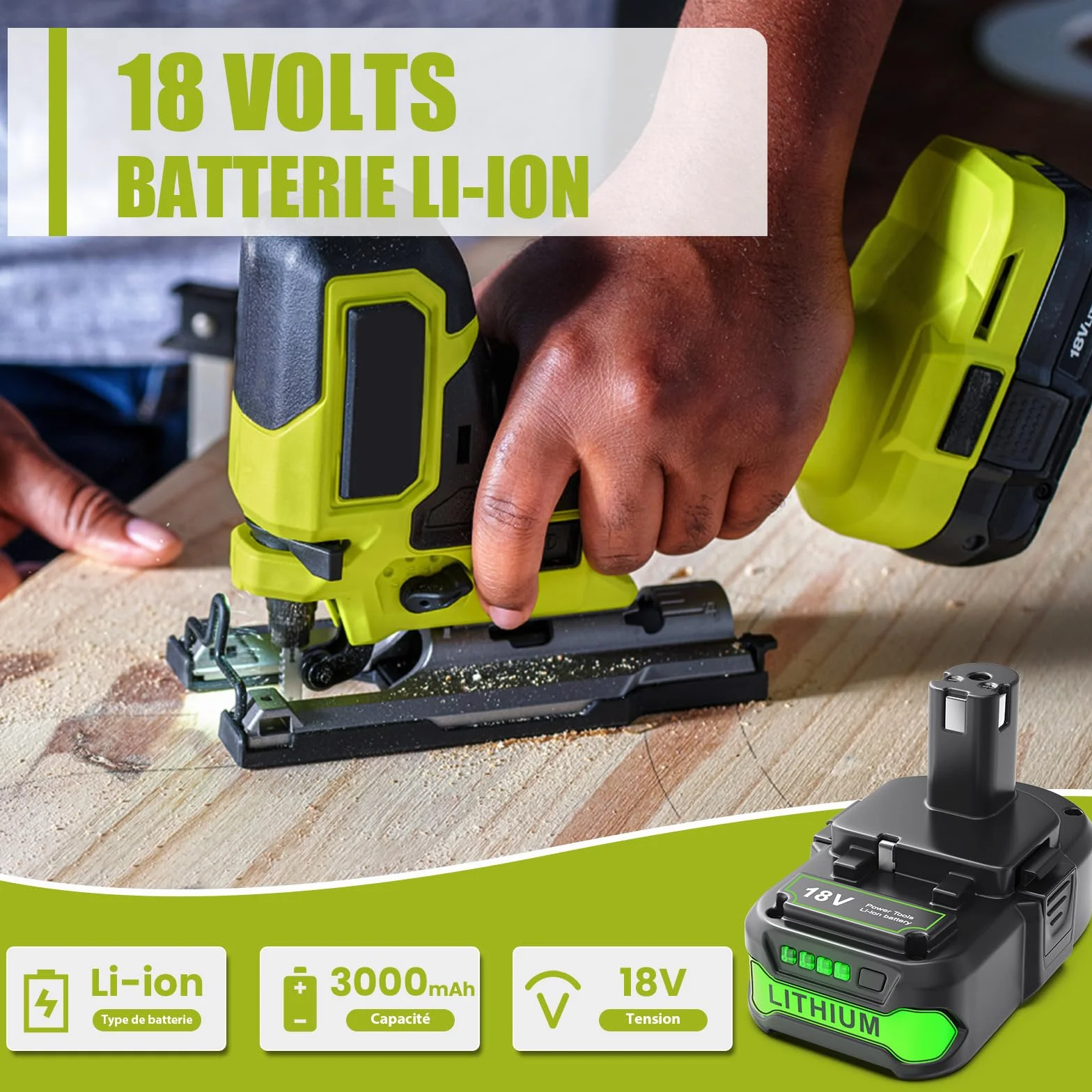 Batterie 18V 3Ah Li-ION pour Ryobi One+ P108 RB18L50 RB18L40
