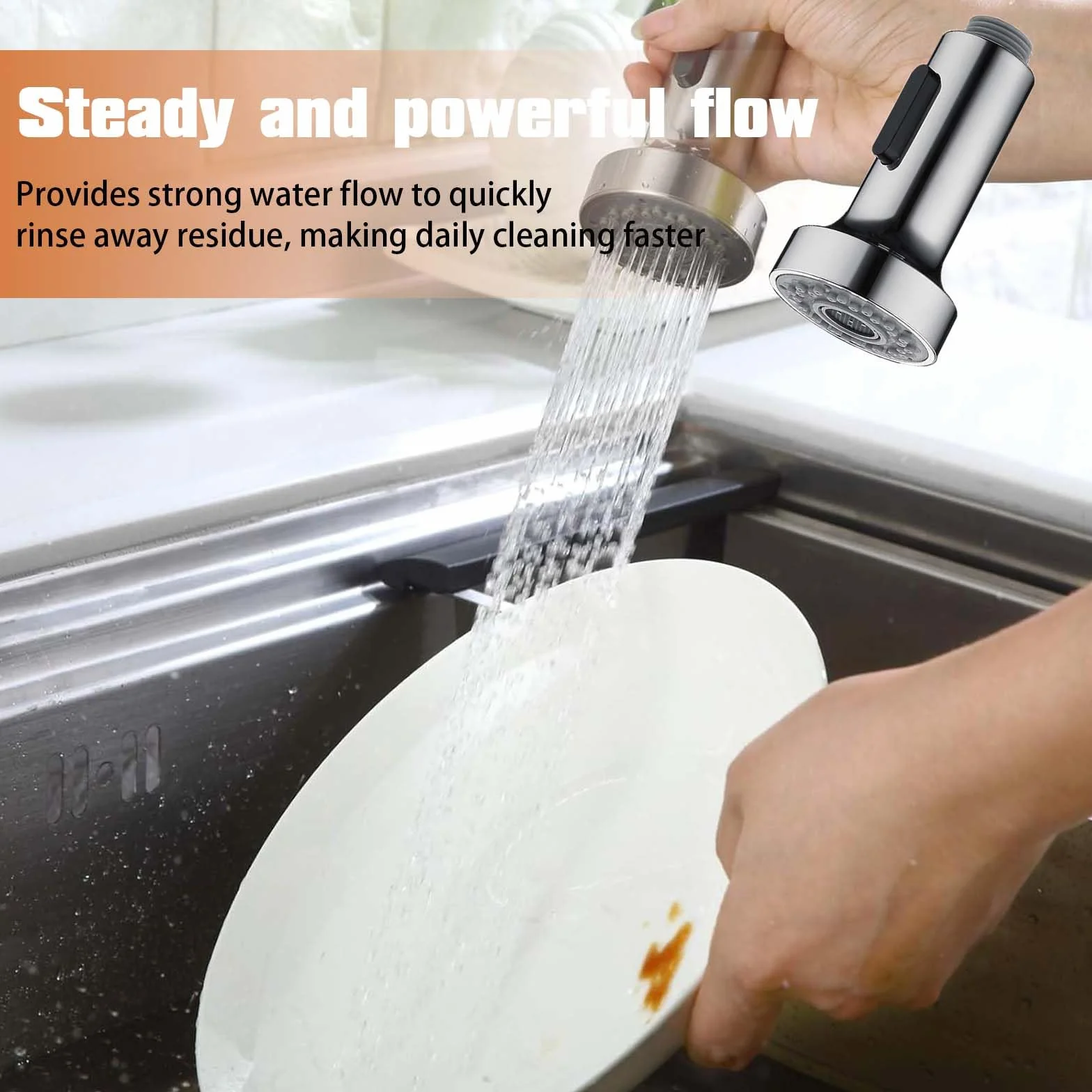 Douchette Evier Cuisine 2 Modes Embout Robinet Rallonge Brise Jet avec Aerateur Extractible Pommeau de Douche Rechange A-Argent