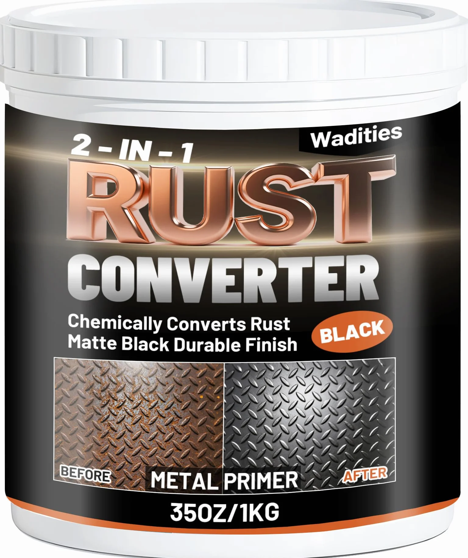 Wadities Convertisseur de rouille et apprêt métallique 2 en 1, 1kg peinture antirouille noire mate pour métal