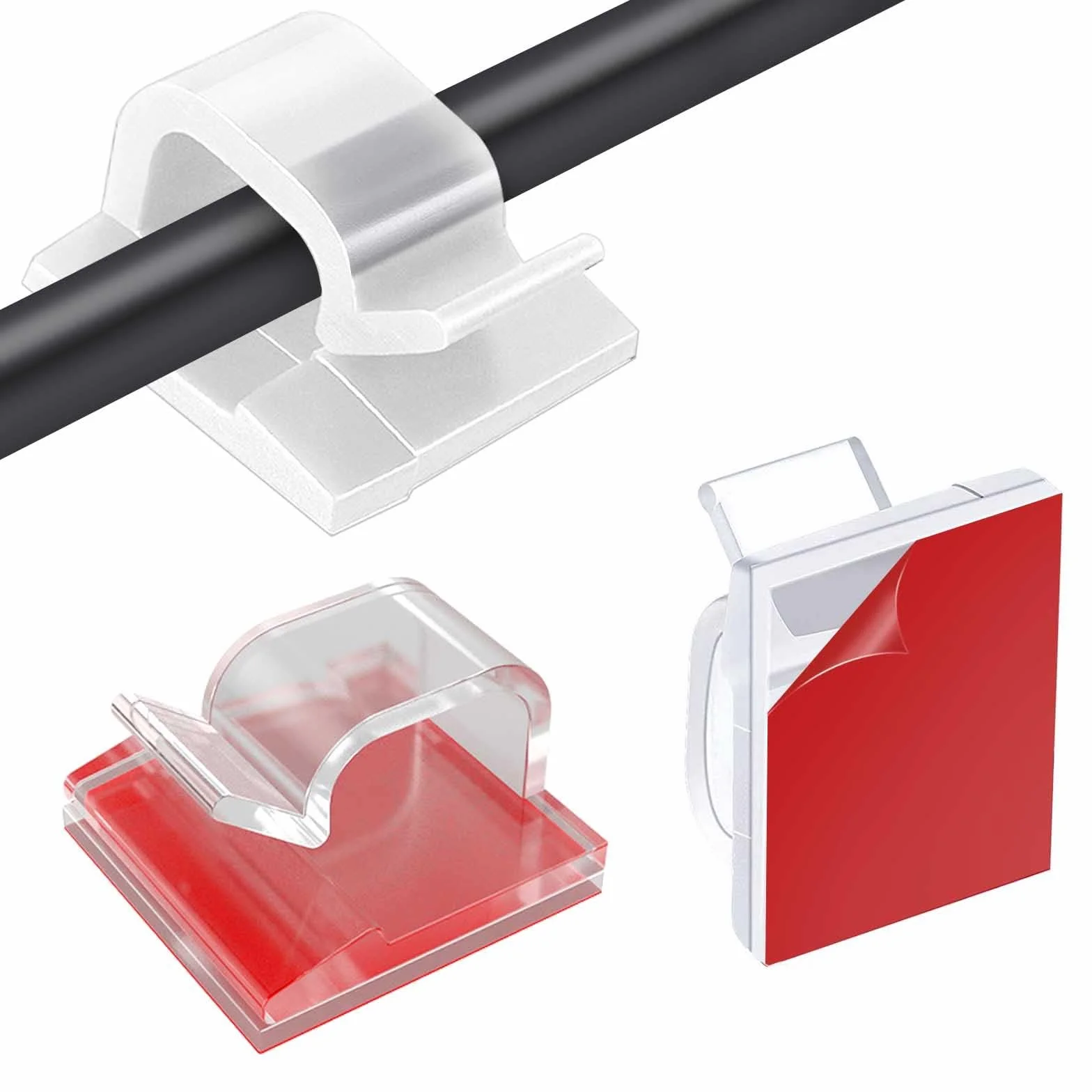 OWill 100 Pièces Attache Câble Adhésif, Clips Câbles Auto Collant pour Ordonnée des Câbles Transparent