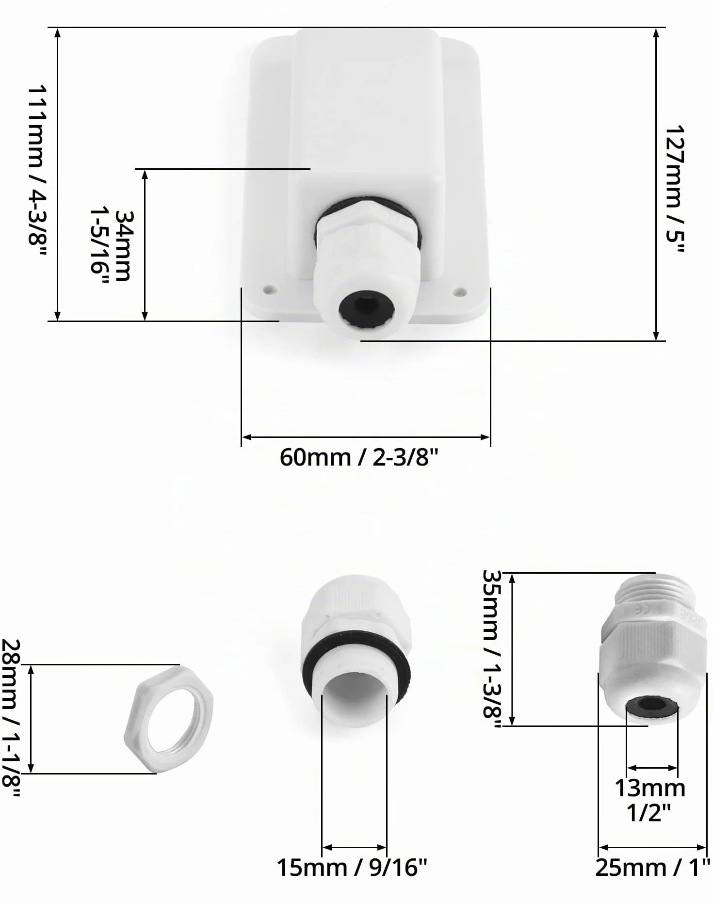 QWORK Passe-Toit IP68 Presse-étoupe Solaire étanche boîtier d'entrée de câble 1 Voie ABS Blanc
