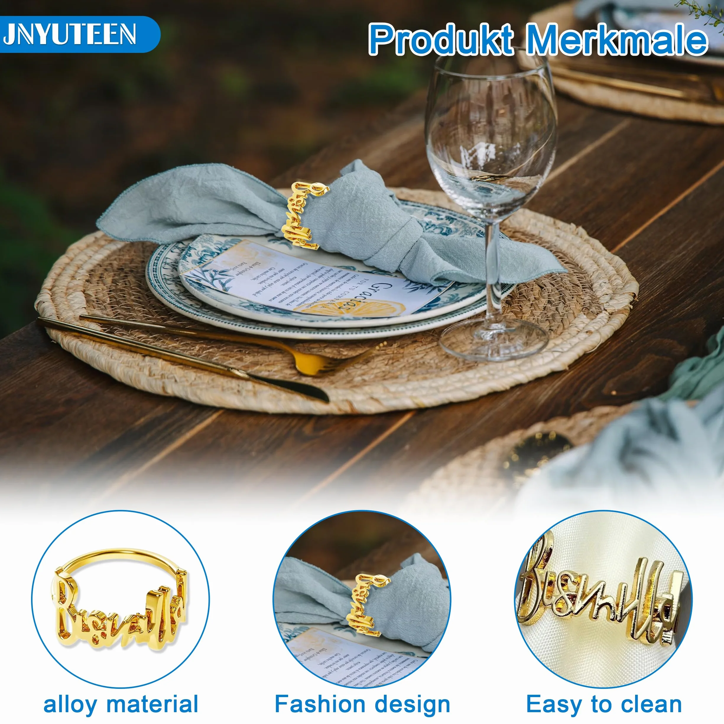 Anneaux de Serviette Bismillah Métal Or Argent Ramadan Banquet Mariage