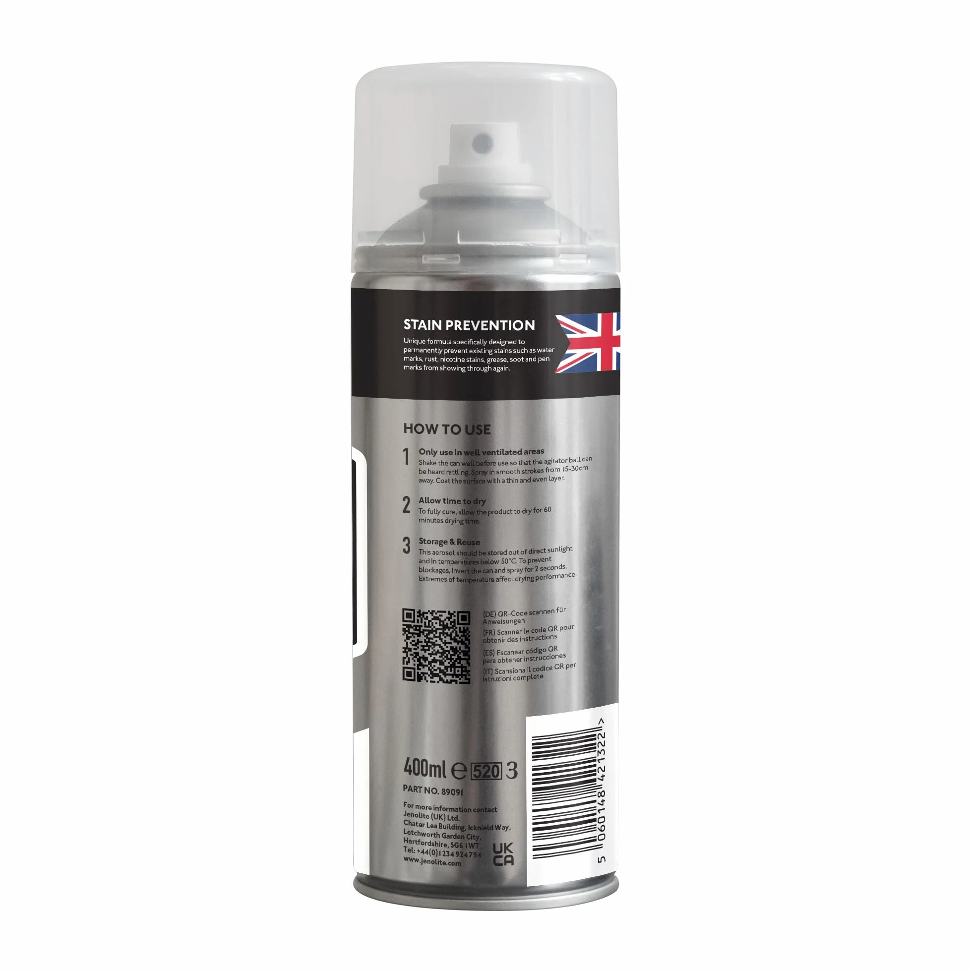 JENOLITE Apprêt Anti-Taches en Spray Blanc 400ml Bloque les taches Sous-couche peinture murs plafonds