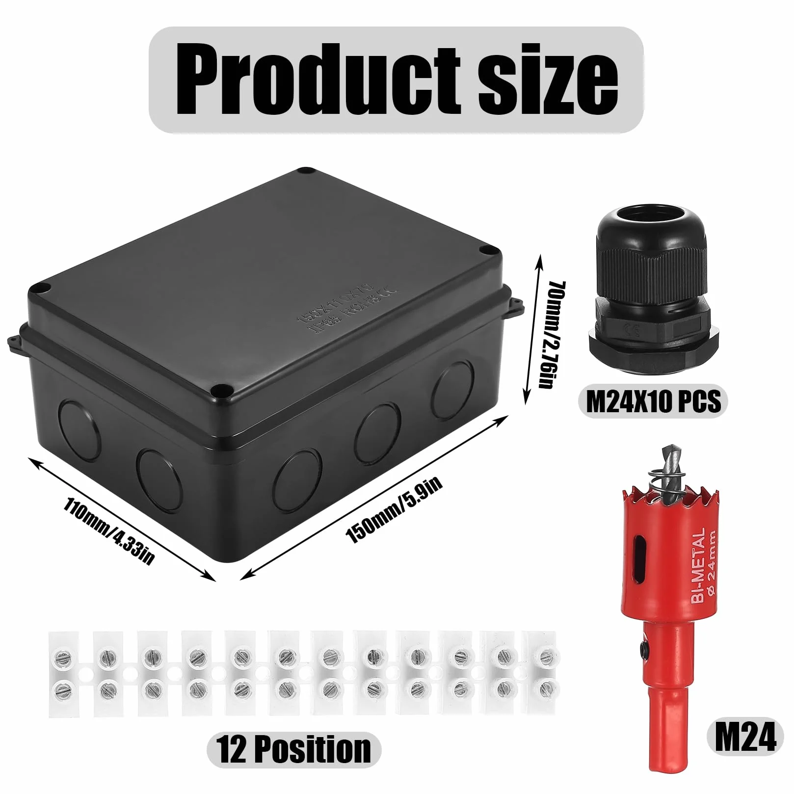 Boite de Dérivation étanche IP65, Connecteur Electrique Etanche pour Câble Extérieure Noire