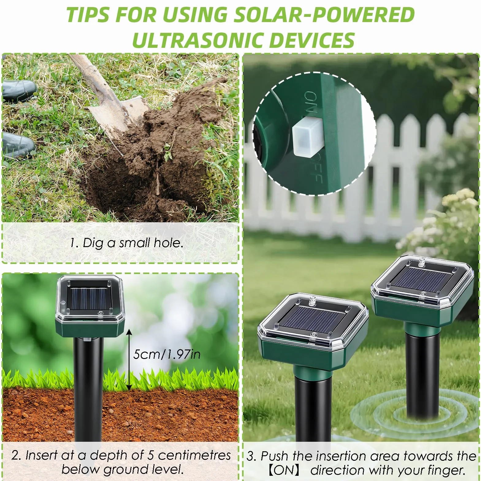 4 Répulsif Anti-Taupe Ultrason et Solaire, Répulsif pour Taupes, Campagnols, Serpents, Gophers et Fourmis Reine dans Le Jardin et pour Le Camping, Lot de 4 Bornes Répulsives Efficaces