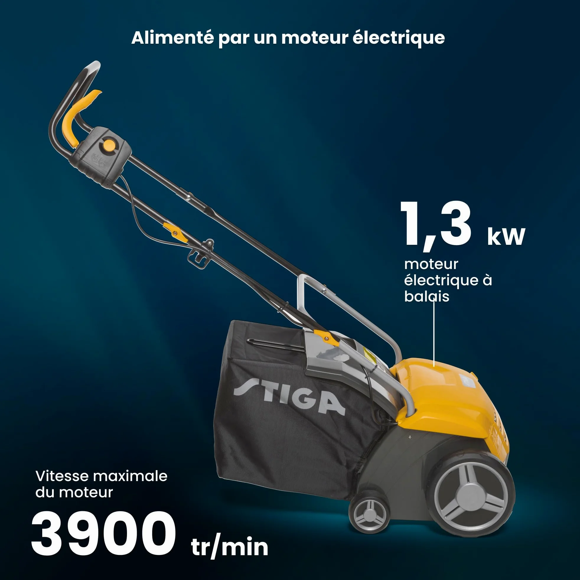 STIGA SV 213 E Scarificateur Électrique, 1300 W, 32 cm – 16 Lames/36 Ressorts Interchangeables, Bac 40 L – Pelouses