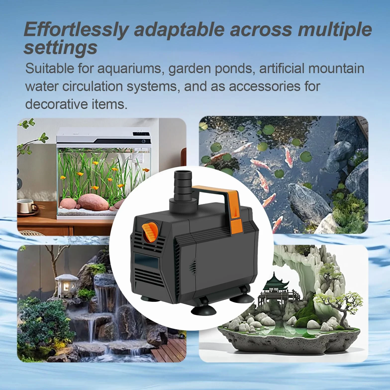 Cascade 30 cm pour Bassin de Jardin, Bac en Acier Inoxydable 304 avec Pompe 45W 3000 L/h et Tuyau 3m