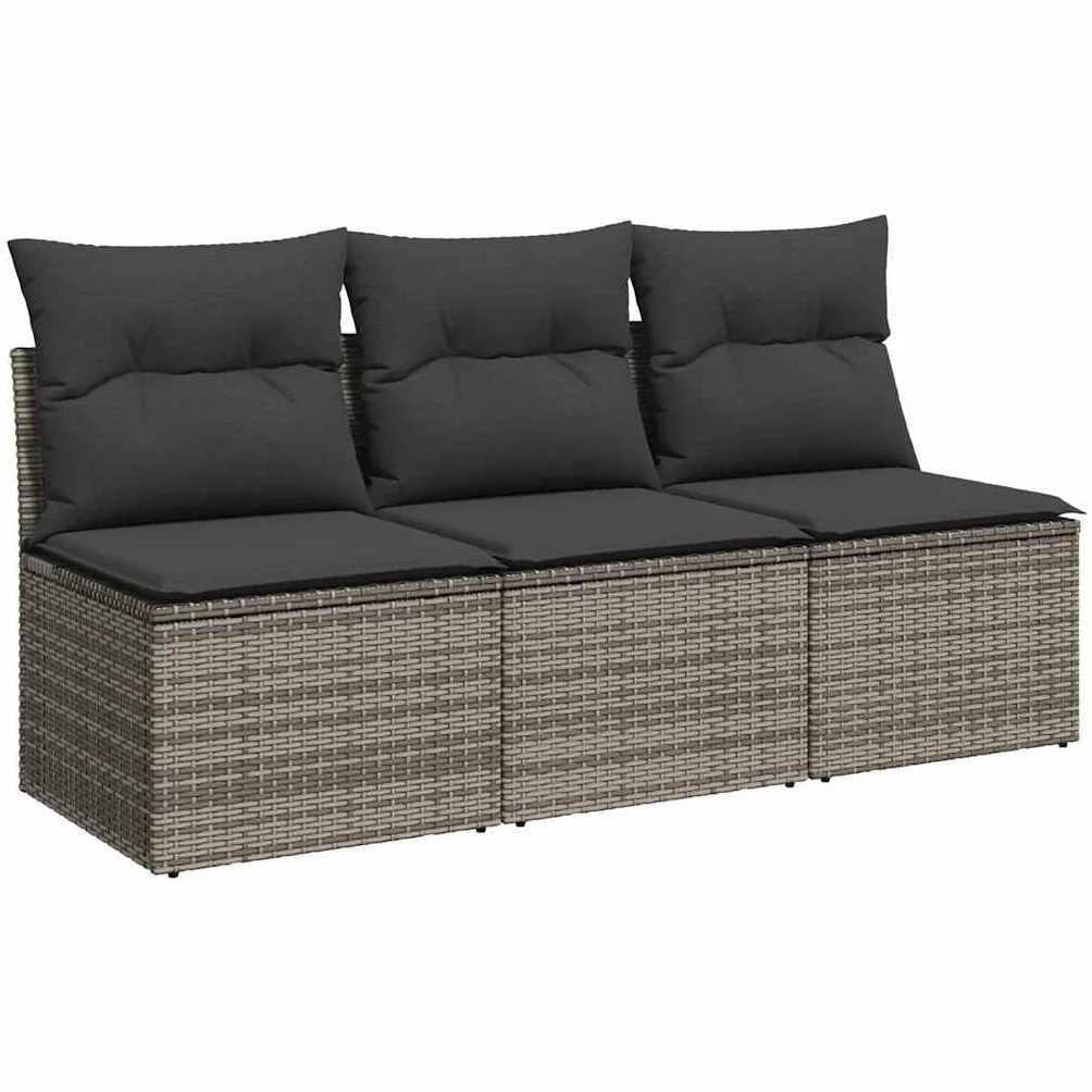vidaXL Canapé de Jardin avec Coussins 3 Places, Siège avec Housse, Meuble de Terrasse Patio Balcon Cour Extérieur, Gris Résine Tressée