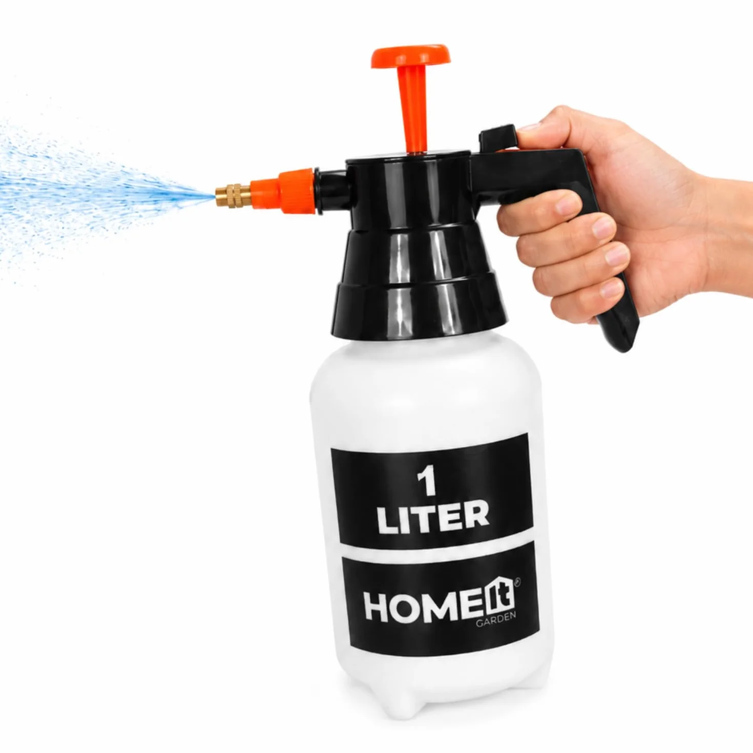Home It® Pulvérisateur Manuel 1L avec Pompe – Buse réglable – Réservoir résistant aux UV – pour Jardin, Plantes, désherbage – Blanc/Noir/Orange