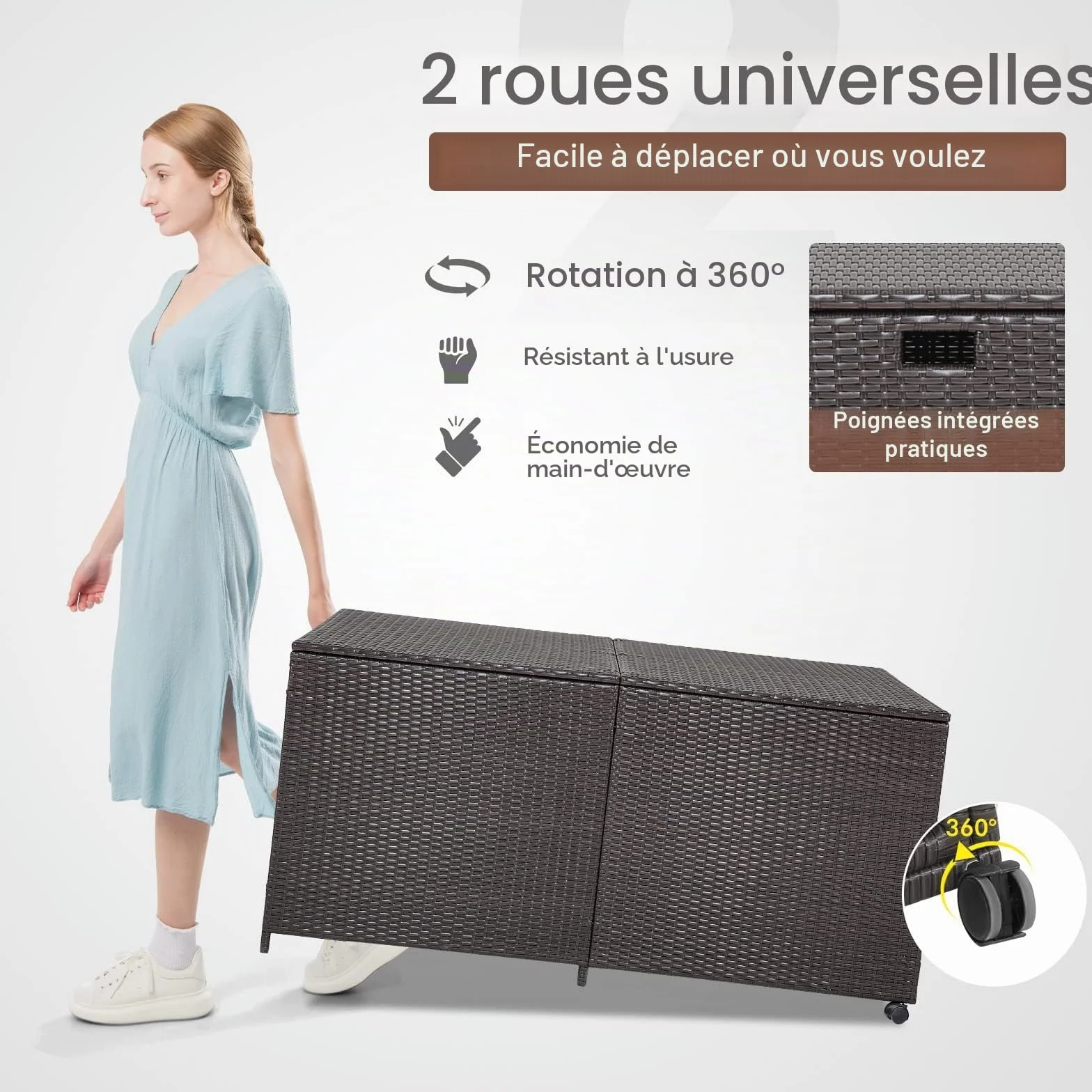 GIANTEX Coffre de Rangement en Rotin 662 L, Résistant aux Intempéries, 150 x 77 x 73 cm