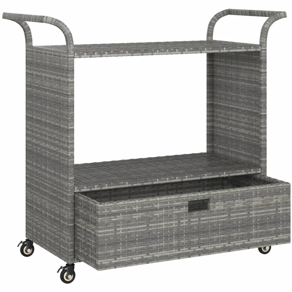 Chariot de Bar Résine tressée Gris 100x45x97 cm avec tiroir