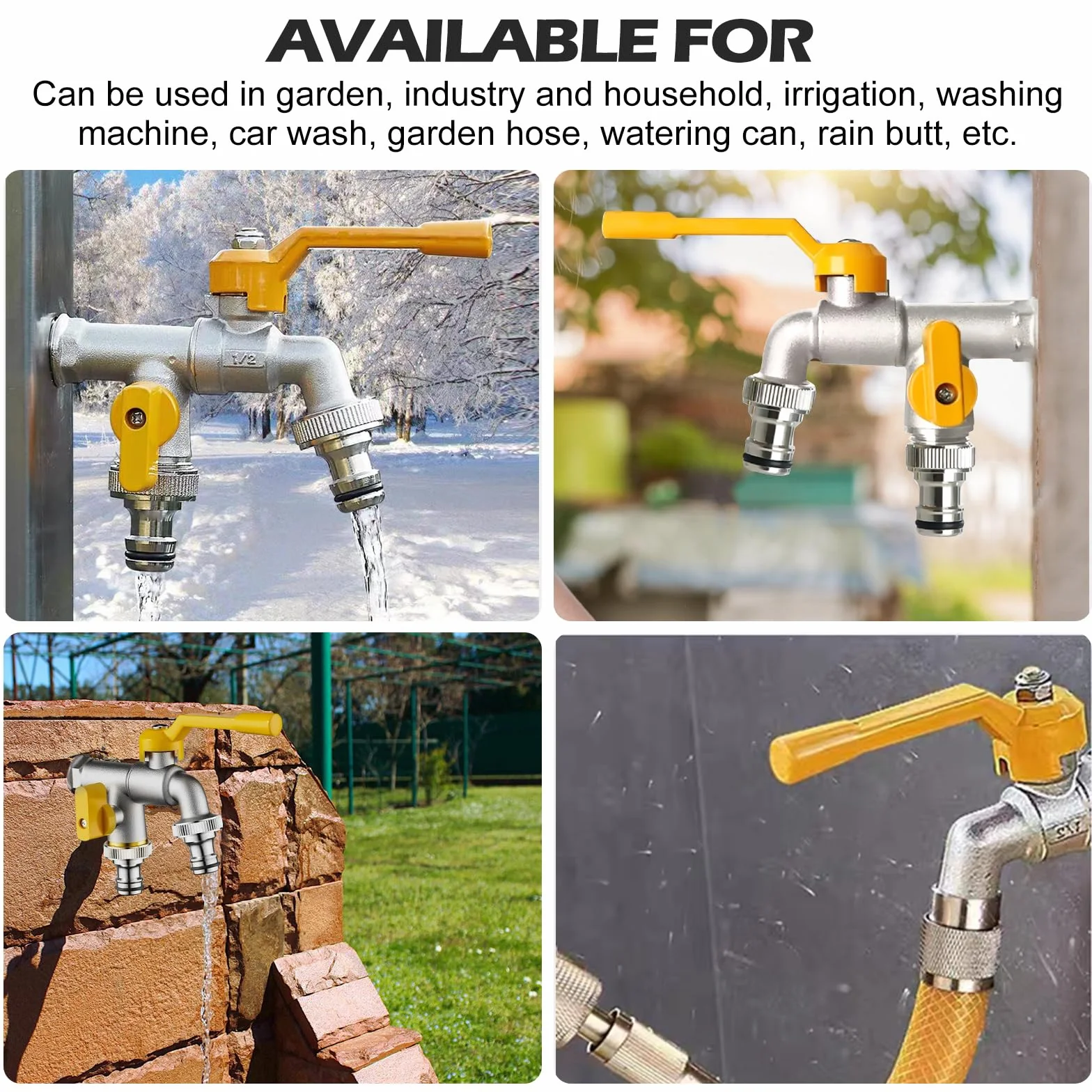 Robinet de Jardin Double Sortie en Laiton 1/2" Antigel avec 2 Sorties 3/4" et Ruban d'Étanchéité
