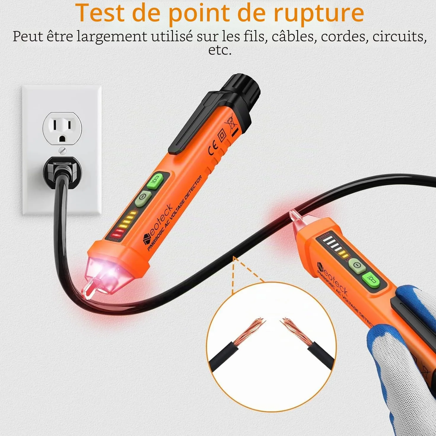 Neoteck Détecteur de Tension Sans Contact 12-1000V, Stylo Testeur NCV AC 50-500Hz