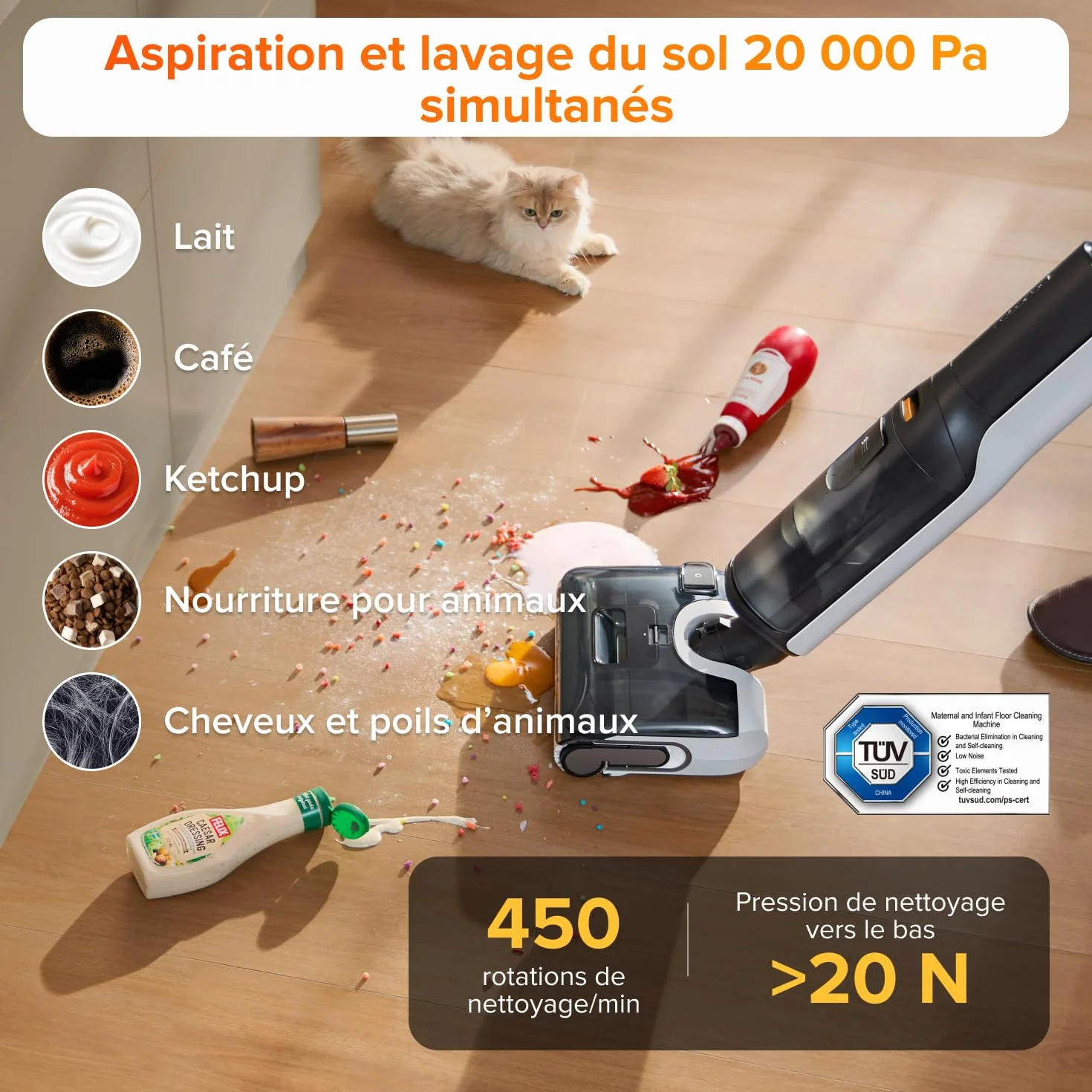 Roborock F25 LT aspirateur laveur 20 000 Pa autonettoyage haute température 90 °C séchage rapide inclinable 180° nettoyage bord à bord sols durs