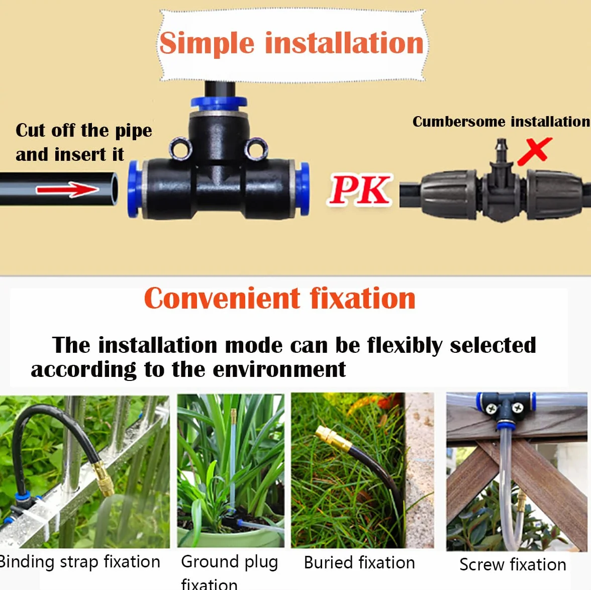 Buse de pulvérisation d'irrigation, Dujelixa 10 pièces buse de brouillard 20 cm, système de brouillard avec 10 connecteurs de type T + 10 bouchons d'irrigation pour irrigation, serre, pelouse
