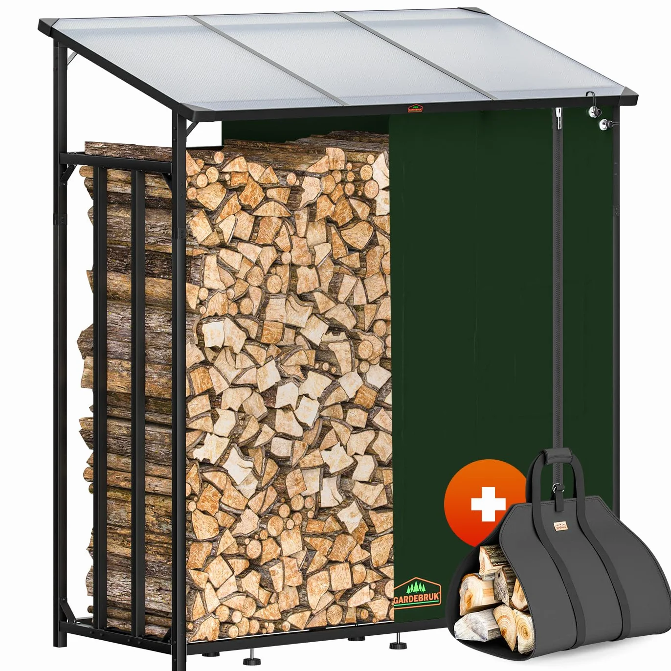 Gardebruk® Étagère pour bois de cheminée XXL Noir en acier avec toit Abri à bois Stockage du bois Étagère à bûches extérieur