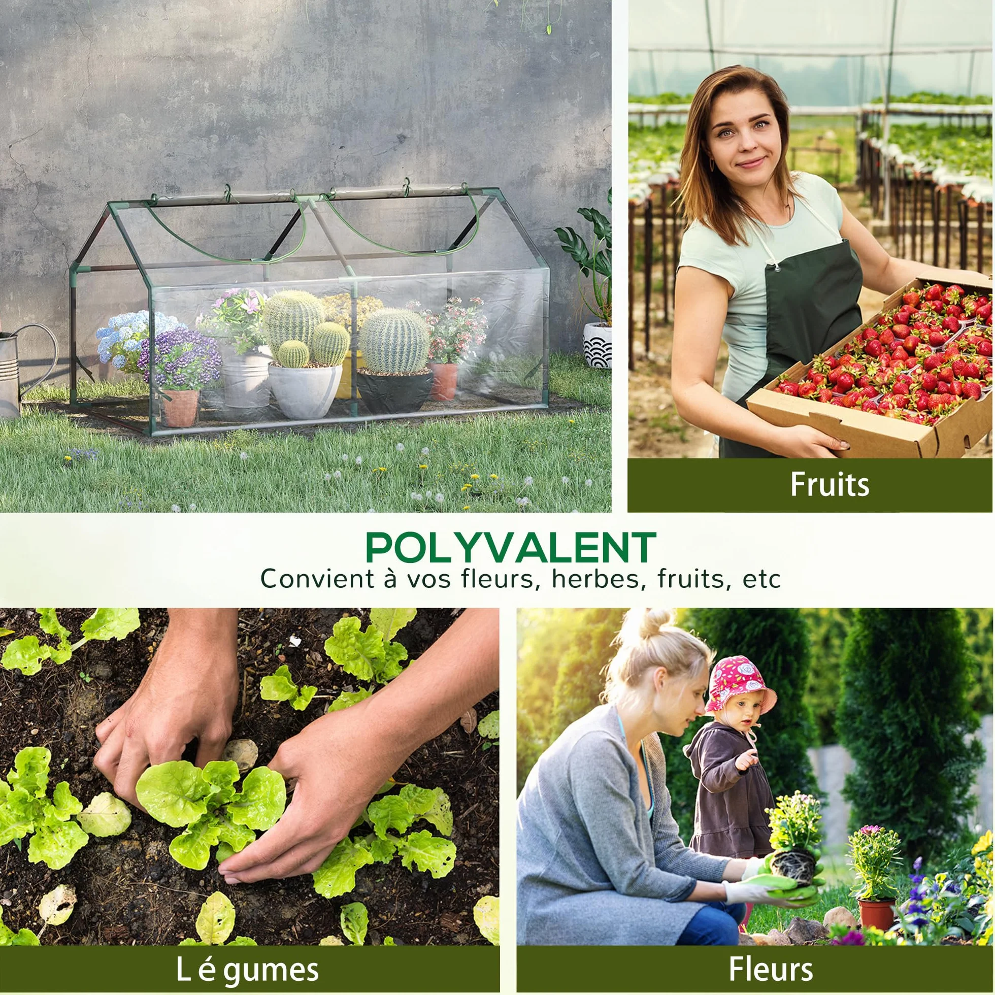Outsunny Serre de Jardin, Mini Serre, 2 fenêtres zippées et enroulables, Couverture en Plastique, Cadre en Acier, 120 x 60 x 60 cm, Transparent