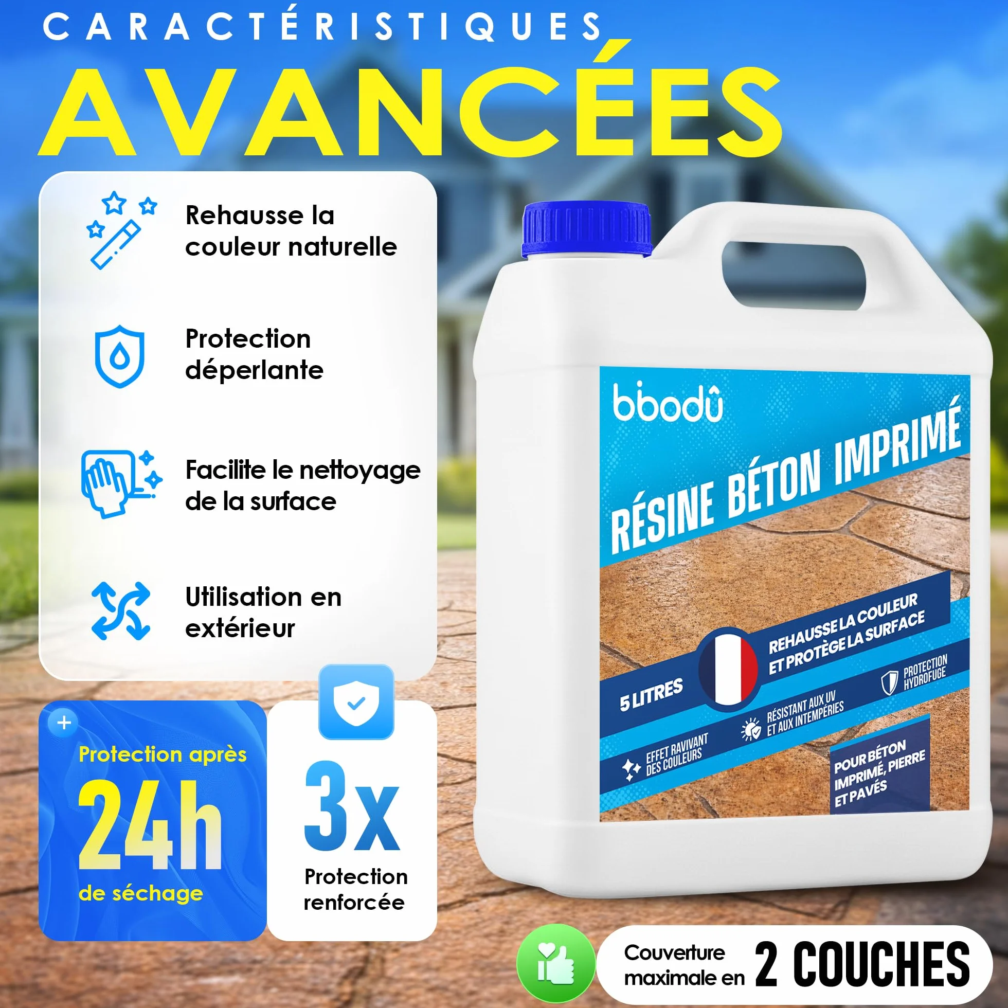 Résine pour Béton 5 L Scellant Protecteur Ravive Couleur Vernis Beton Exterieur Base Eau