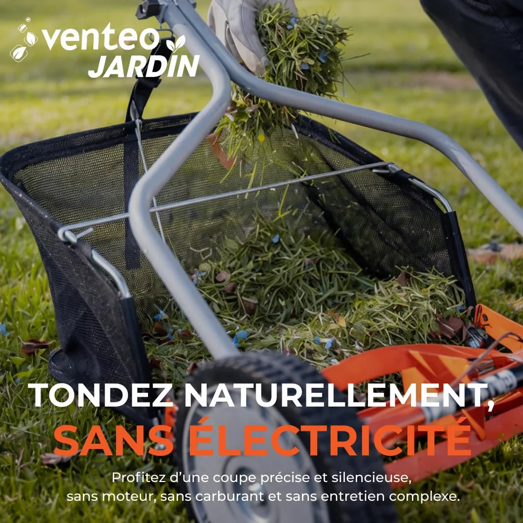 VENTEO Tondeuse Hélicoïdale Manuelle 4 Lames avec Bac Entretien Gazon Silencieux