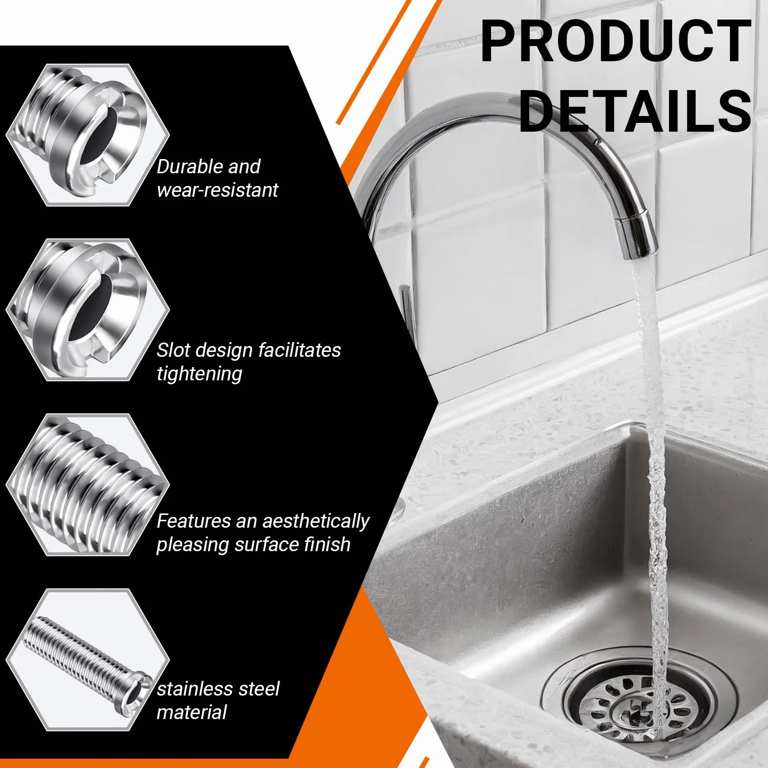 Vis Creuse Acier Inoxydable M12×35mm, Vis de Panier d'Évier, Accessoires pour Évier de Cuisine (Argent)