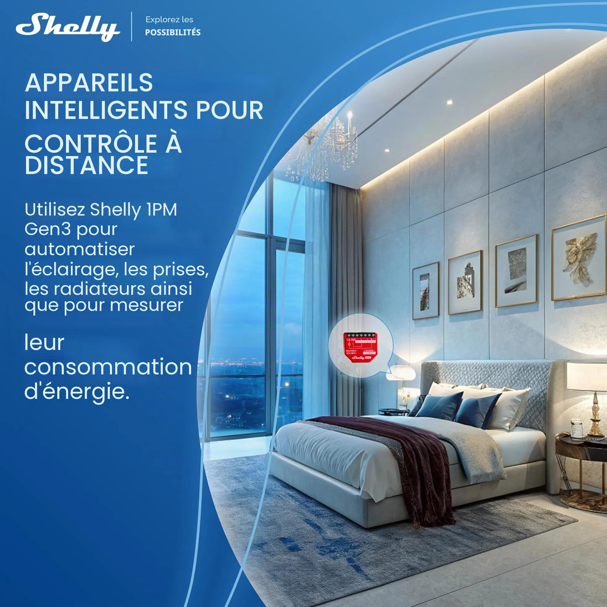 Shelly 1PM Gen3 Interrupteur Connecté Wi-Fi 1 Canal 16A Compteur d'Énergie Intégré