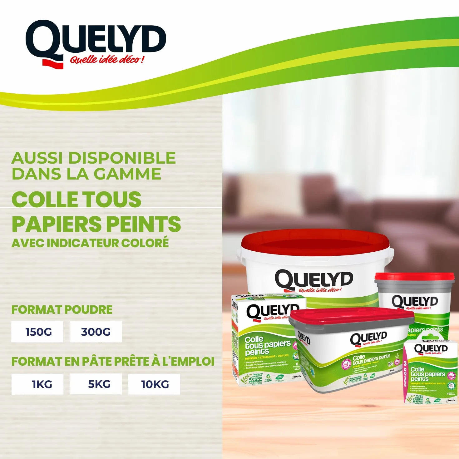 Quelyd Colle Tous Papiers Peints Indicateur Coloré 300 g 6 Rouleaux 32 m²