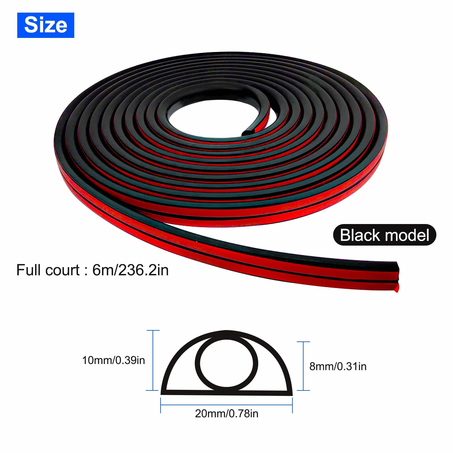 Passage de Câble au Sol 6M Auto-Adhésif 20x10mm PVC Goulotte Protecteur de Câbles Plancher 8mm