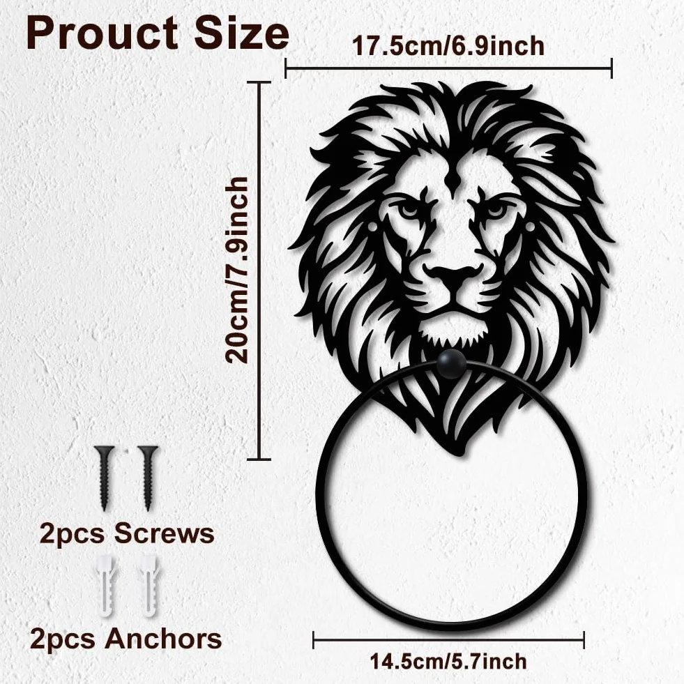MAYJOYDIY Anneau Porte Serviette en Métal Tête de Lion Noir Motif Animaux Forêt Accessoires Salle de Bain