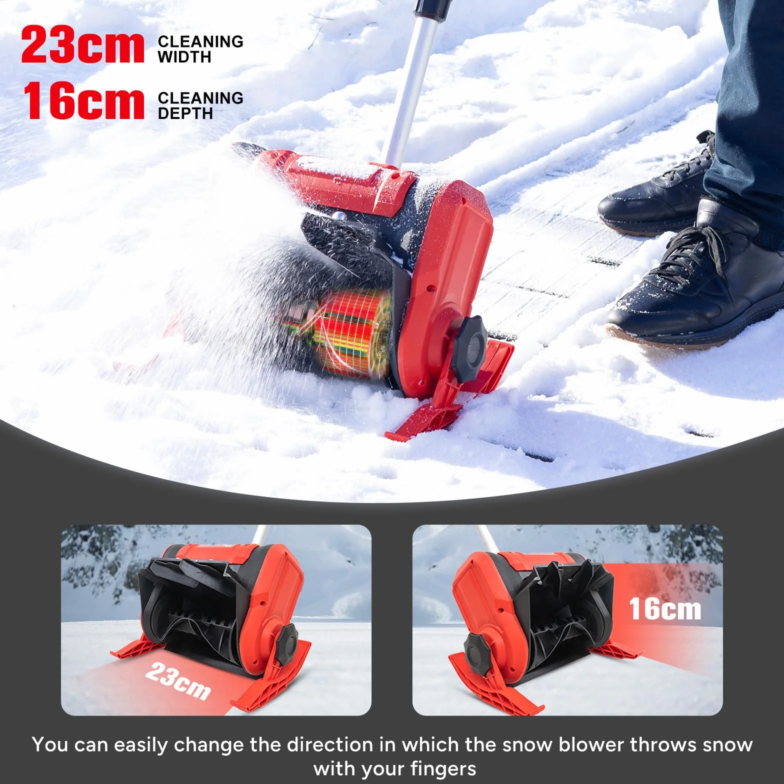OUTIGO Souffleuse à Neige Rechargeable sans Fil 900W, Largeur 23 cm, Distance Projection 8 m