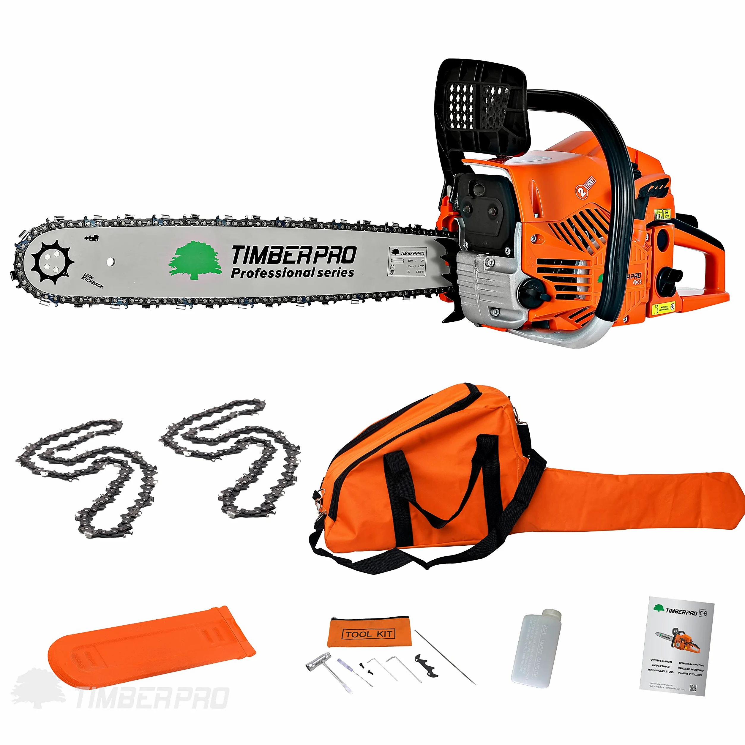 TRONÇONNEUSE THERMIQUE 61,5 CM³, PUISSANCE 3,6 CV, GUIDE 50 CM + 2 CHAINES