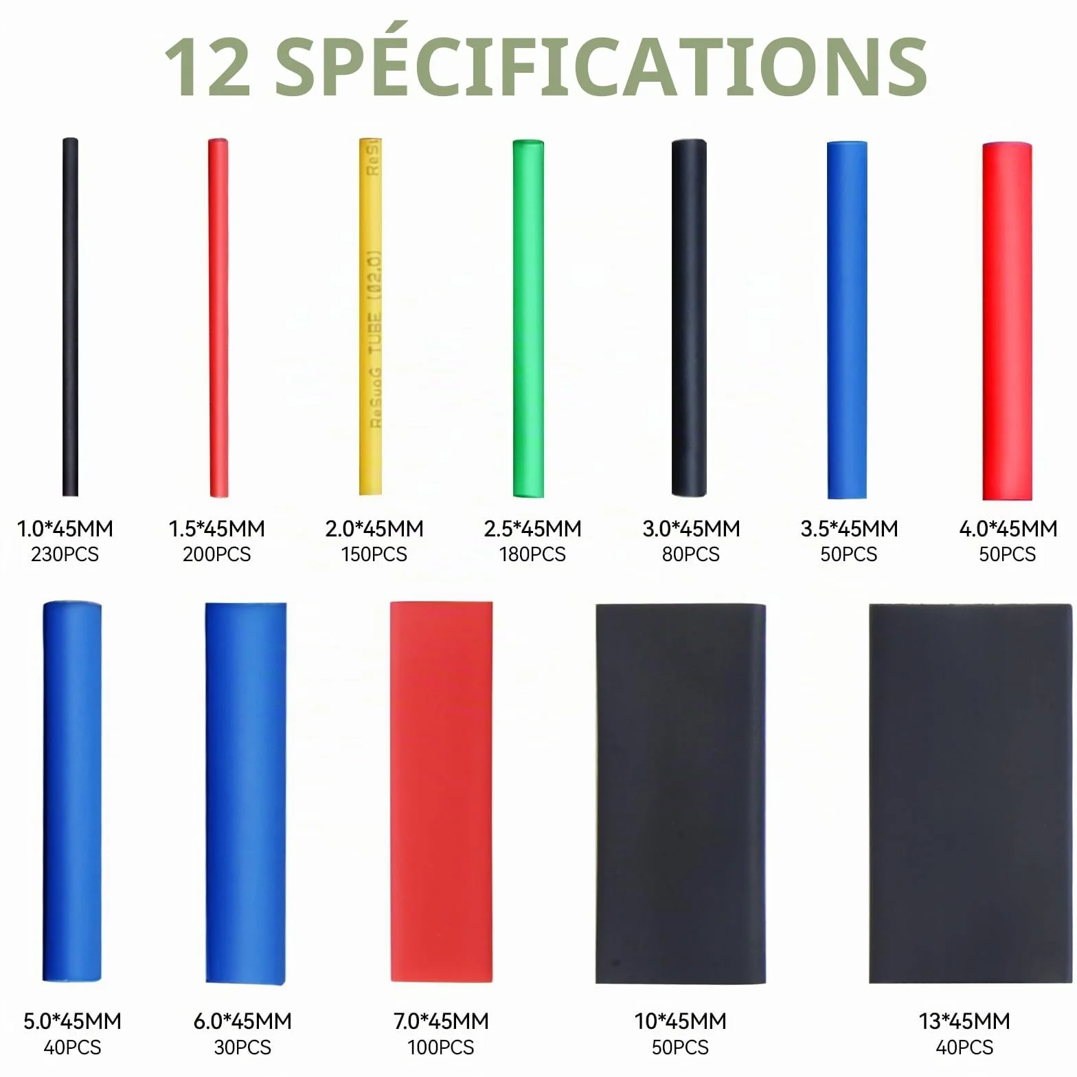 Preciva Gaines Thermorétractables 1200 Pièces, Isolation Electrique Tube de Câble, Ratio 2:1, 5 Couleurs, 12 Tailles