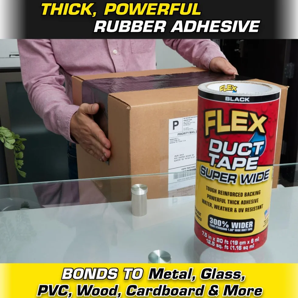 Flex Ruban adhésif super large 2,1 cm x 6,1 m noir résistant à l'eau aux intempéries et aux UV déchirable sans résidu