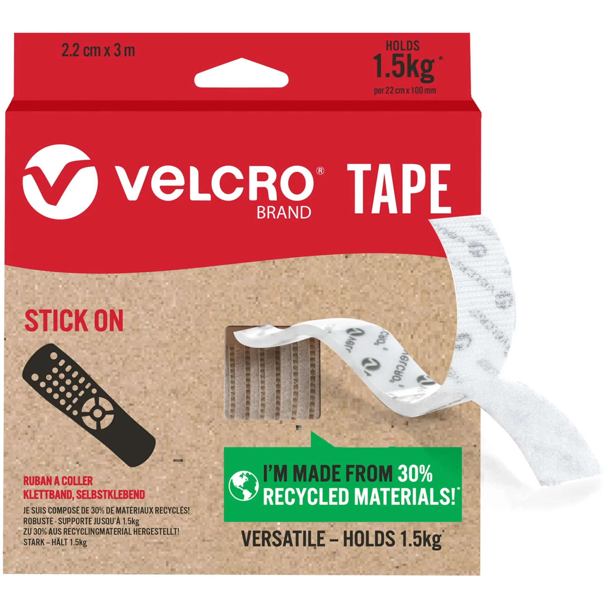 Velcro Ruban Adhésif Crochets Boucles 22 mm x 3 m Blanc