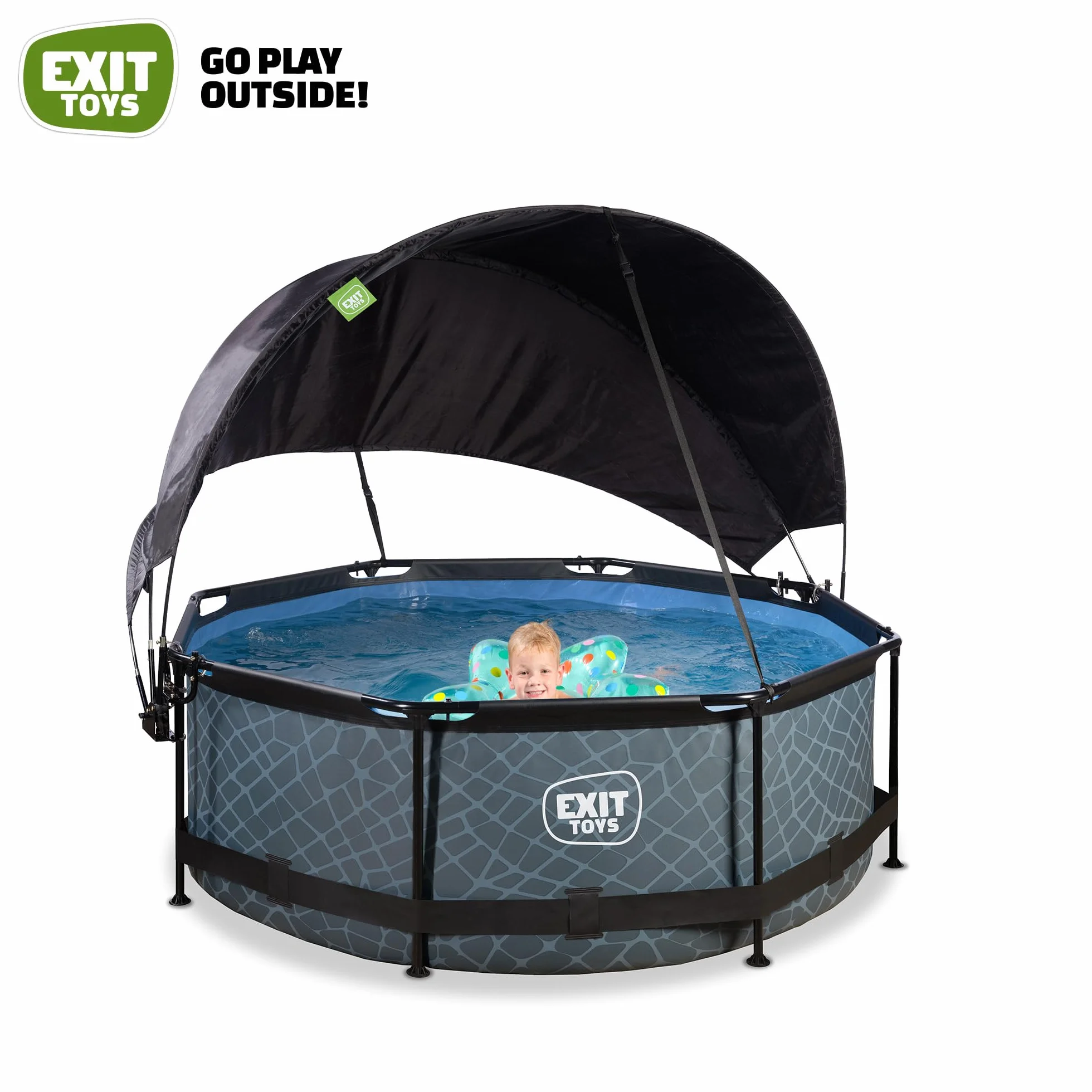 EXIT TOYS Piscine Hors Sol Ronde Ø 244 x 76 cm avec Pompe Filtrante – Acier Thermolaqué – TÜV CE – Gris