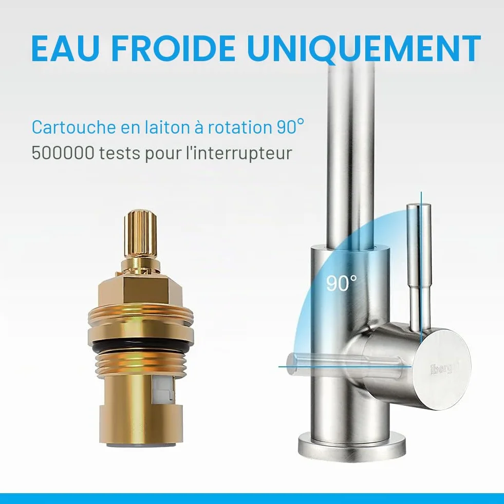 Robinet de cuisine Ibergrif en acier inoxydable pivotant 360° eau froide cartouche céramique flexible 50 cm