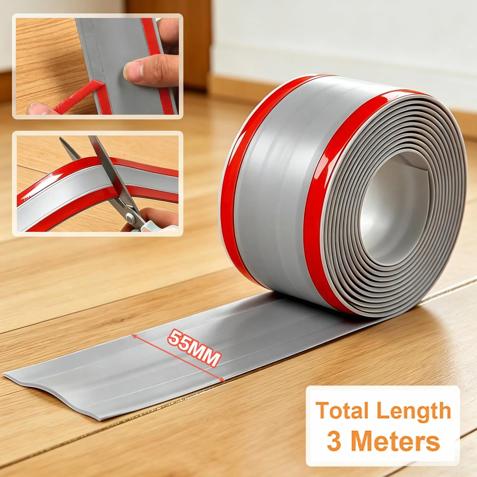 Cache-câbles flexible autocollant gris 3 m pour murs et sols