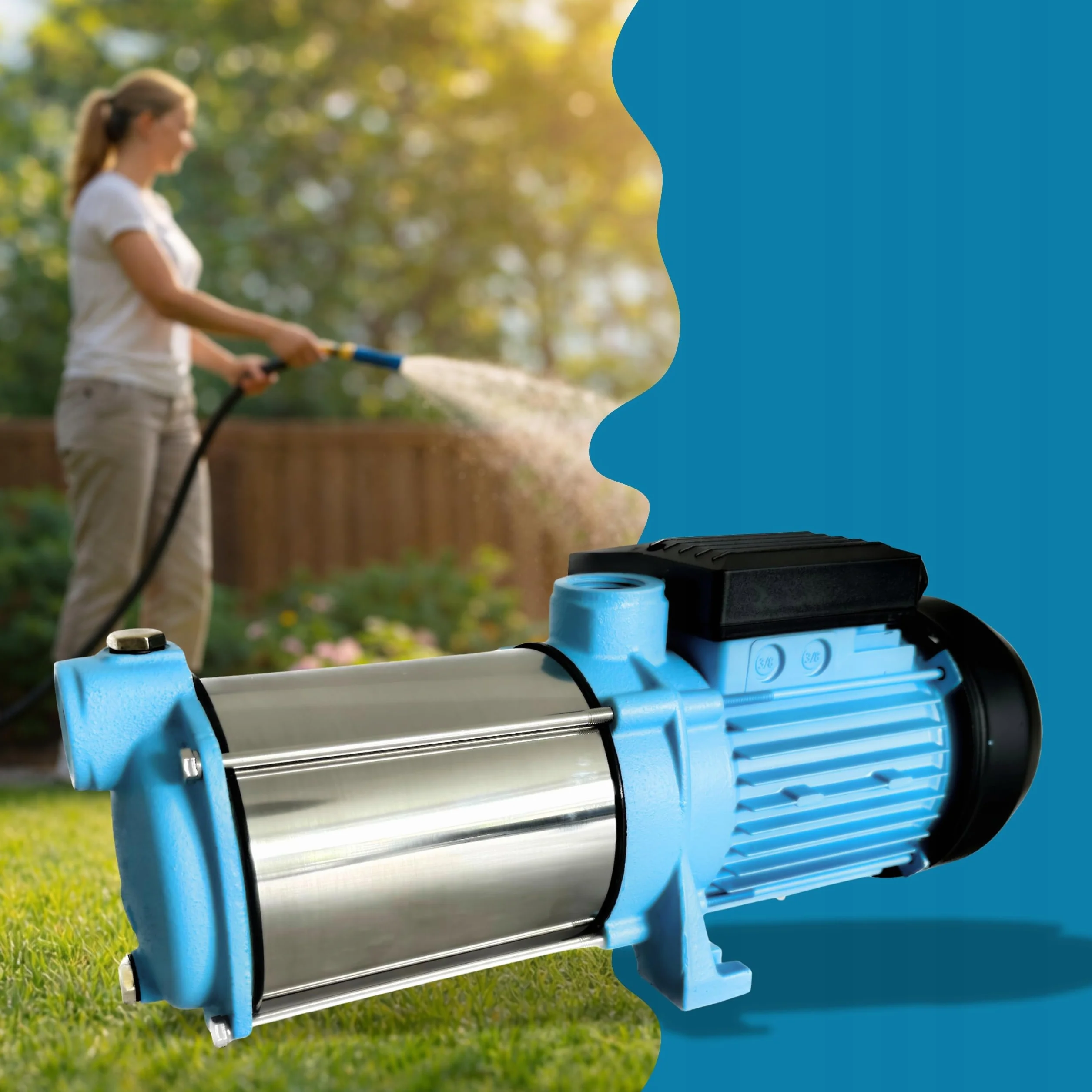Pompe à Eau MAX-H 1300 1300W 6000 l/h Hauteur 55 m Pompe de Surface Multicellulaire Auto-amorçante 5 TURBINES INOX Jardin Arrosage