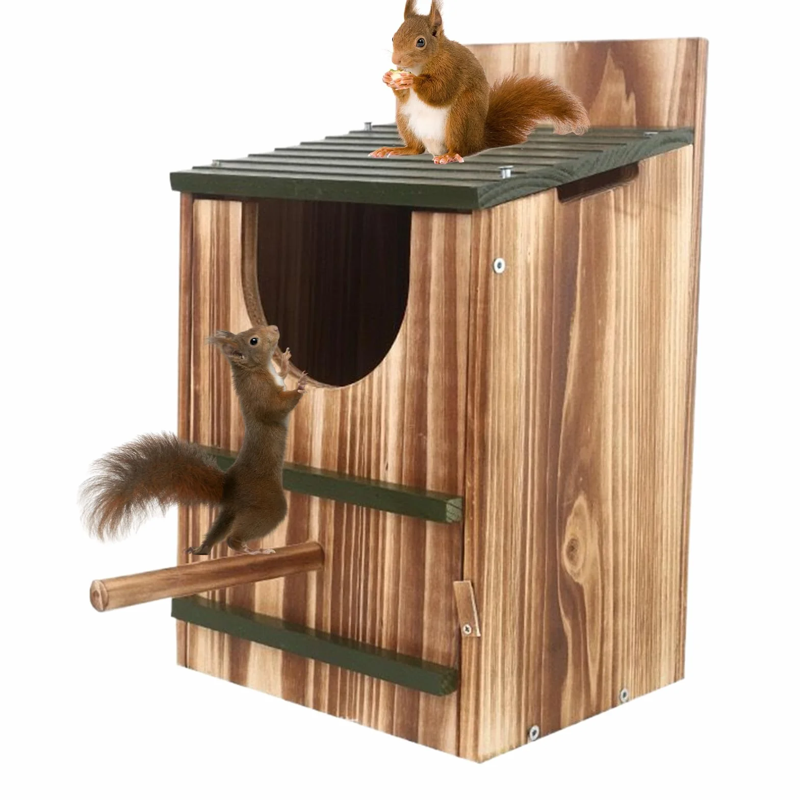 Niche pour écureuils en bois carbonisé 14,5 x 12 x 8,6 pouces, habitat extérieur durable