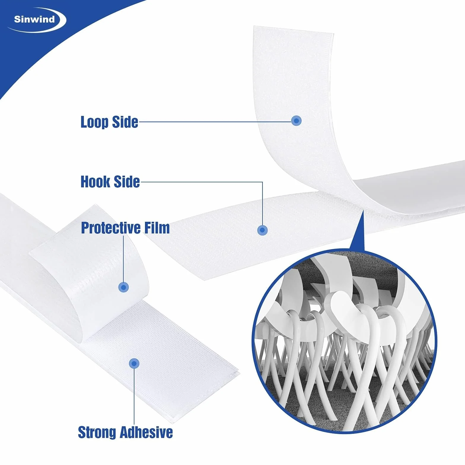 Bande Agrippantes Adhésives Ruban Scratch Autocollant Moustiquaire Hook Loop Rouleau 8m x 2 Blanc