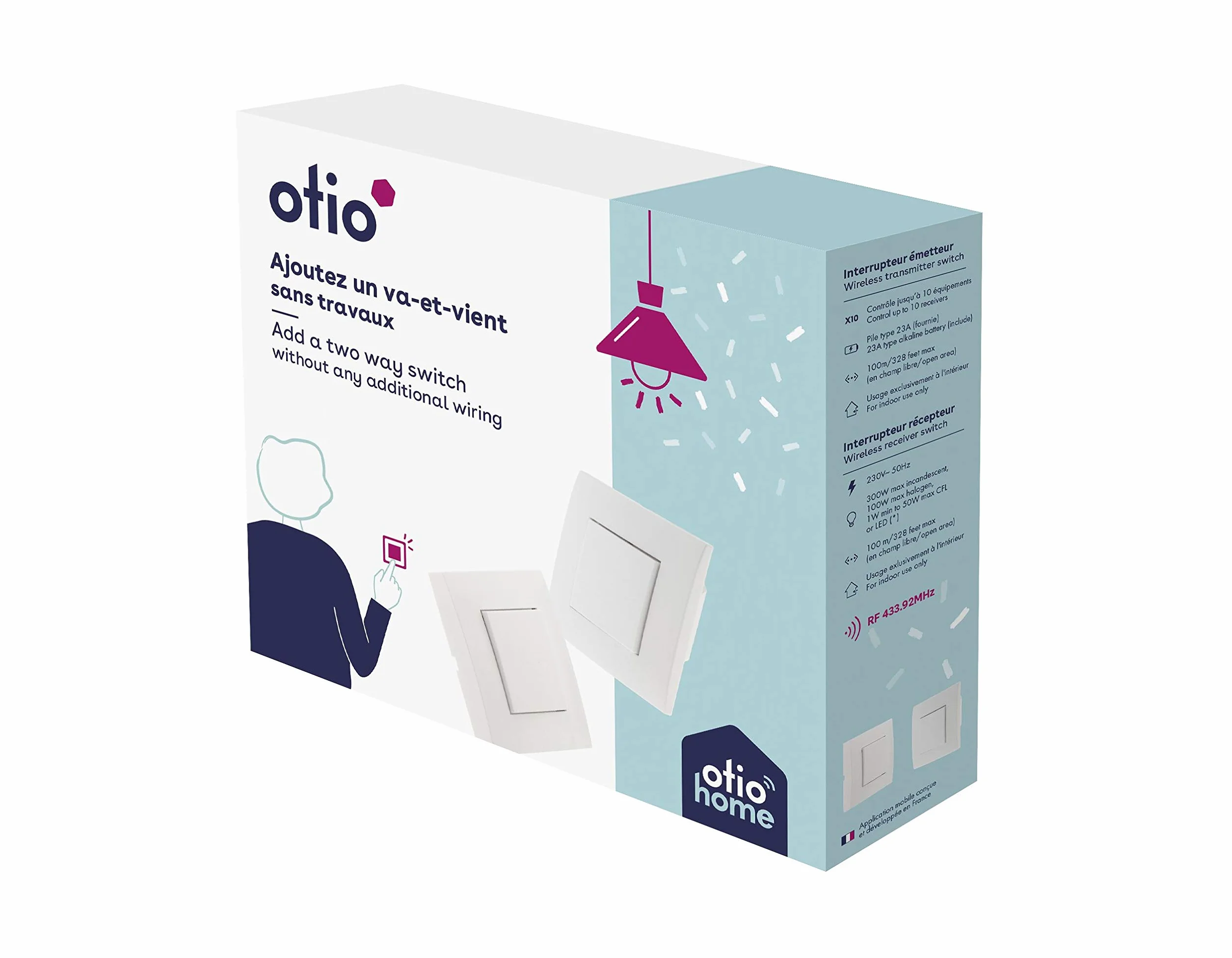 Otio Interrupteur Va-et-Vient Sans Fil Connecté Encastré Blanc 100m CE