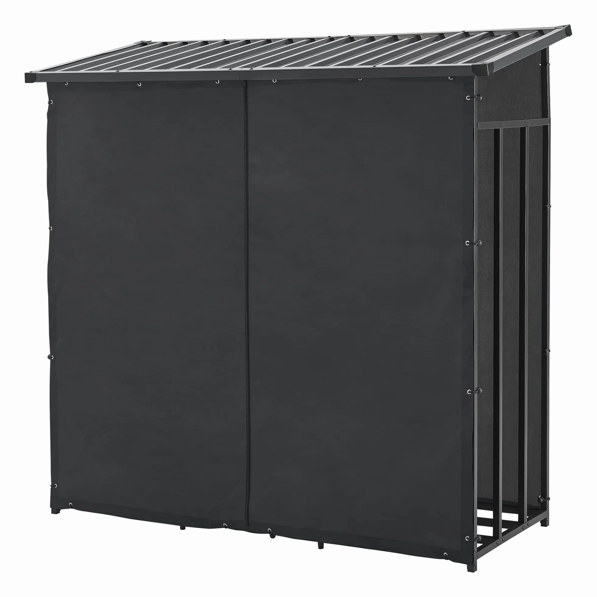 Abri-Bûches Couvert avec Housse de Protection Support Bois de Chauffage Acier Galvanisé Laqué Noir