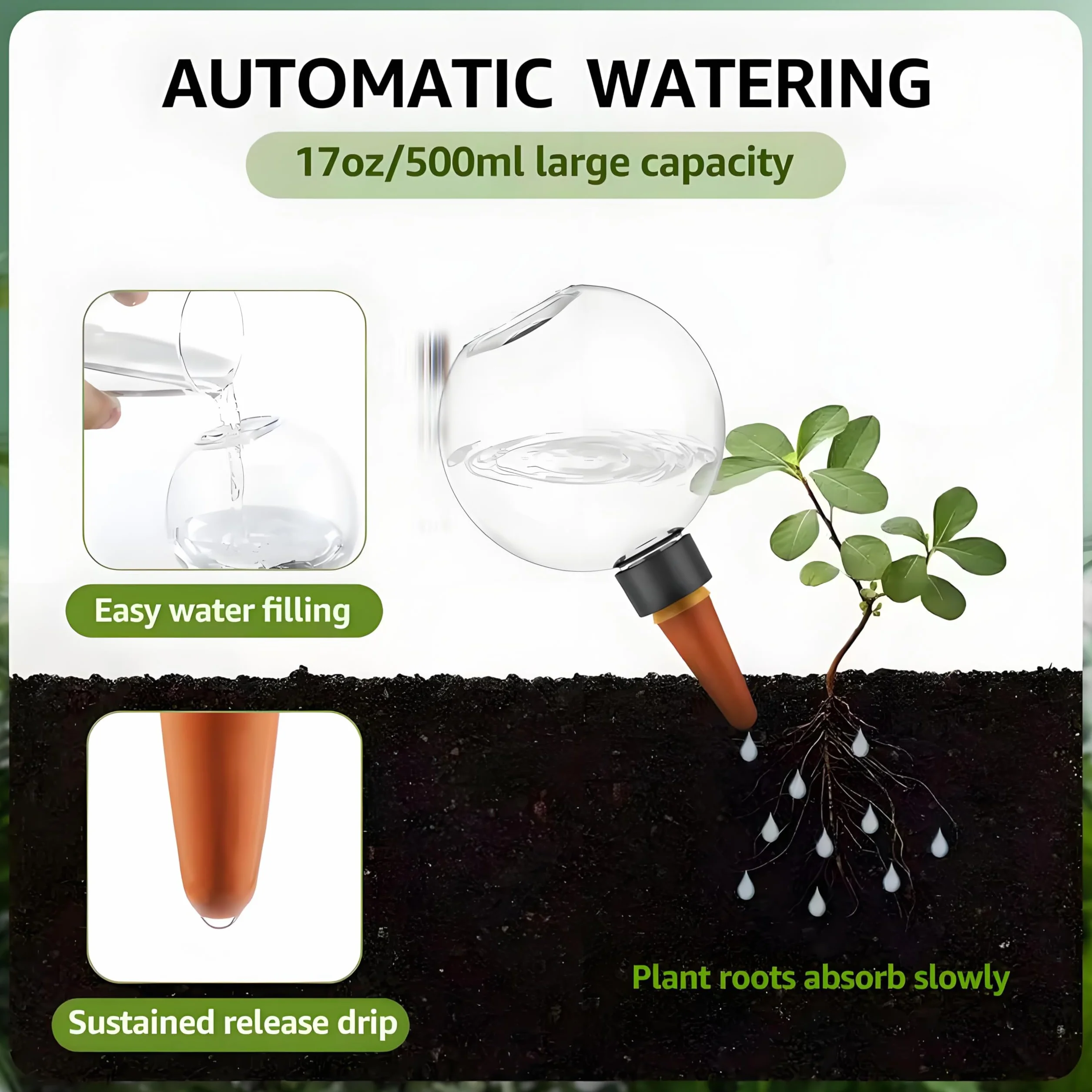 Dispositif D'Arrosage Automatique en Forme de Boule 500ml, Globes D'Arrosage de Plantes, Spike D'Arrosage, Dispositif D'Arrosage Portable, Globes D'Arrosage d'eau pour La Maison (6 Pcs)