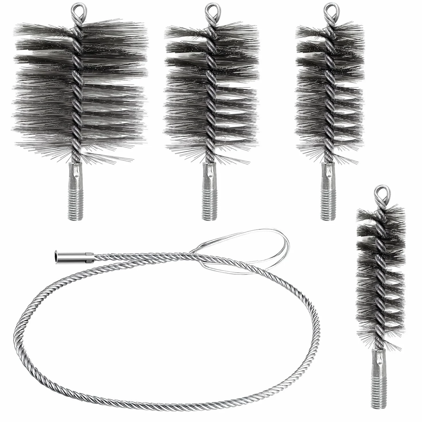 Kit de Hérisson de Ramonage 5 Pièces, Goupillon Métallique pour Poêle à Granulé, Tuyaux et Gaines Souples