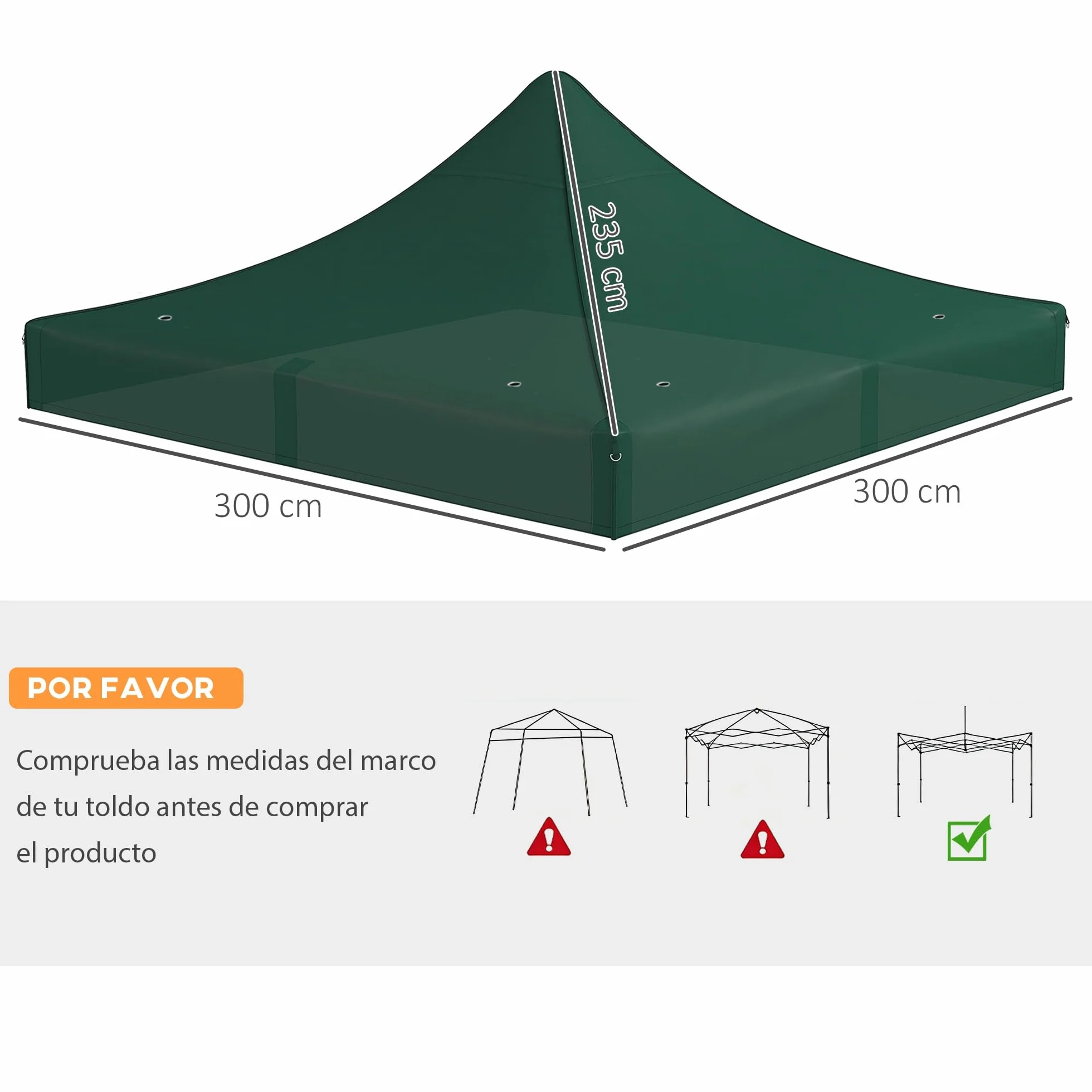 Outsunny Toit de rechange pour tonnelle pliable en tissu Oxford imperméable anti-UV Vert foncé 3 x 3 m