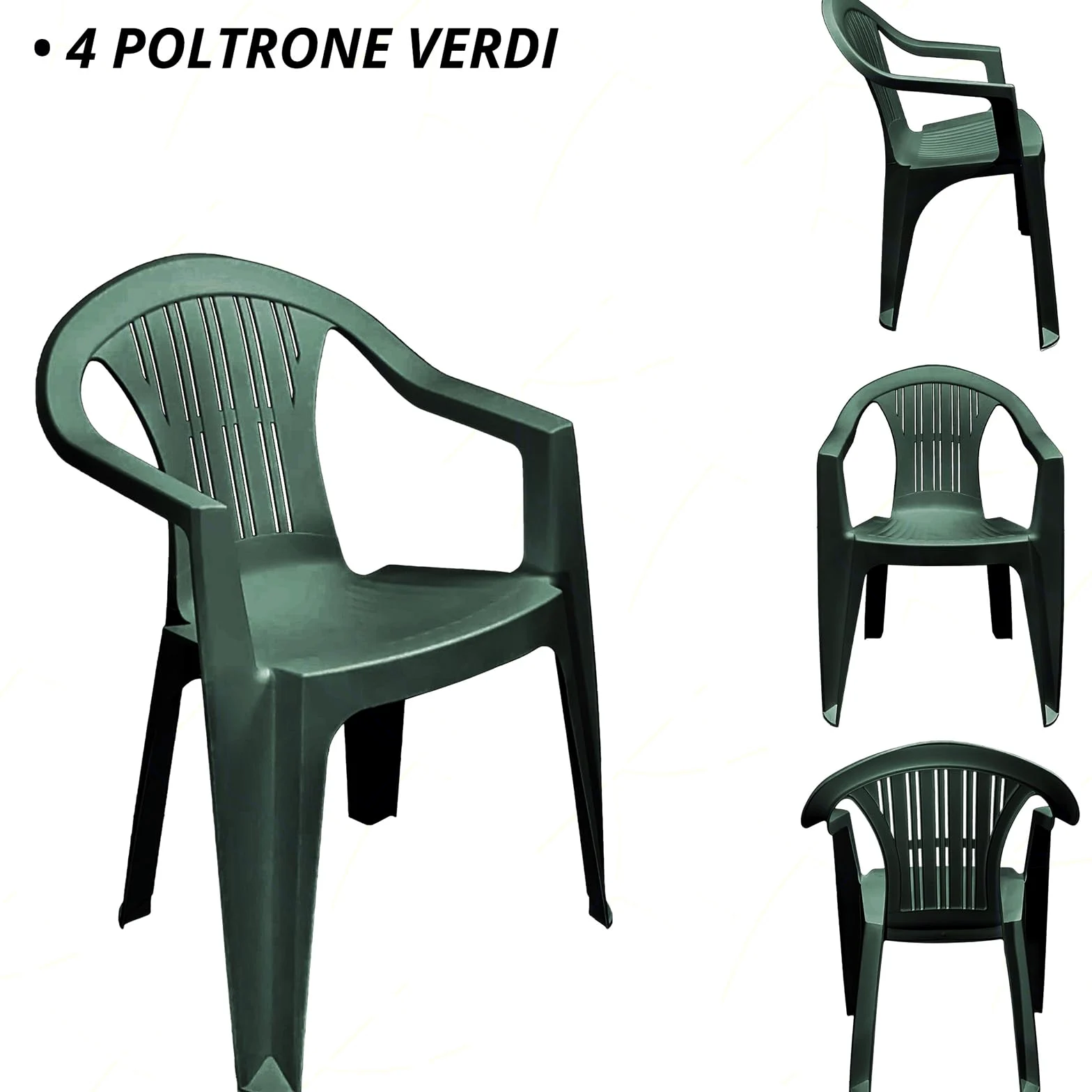 Sicignano - Lot de 4 fauteuils Ratak avec table carrée week-end 80 x 80 cm - polypropylène empilable avec accoudoirs facile à installer, mobilier intérieur extérieur jardin fabriqué en Italie